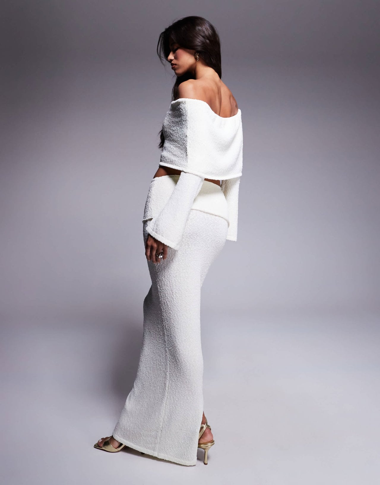Wanderdoll Yasmin boucle knit extreme foldover top and maxi skirt set in cream - ASOS Sample Sale EU Store