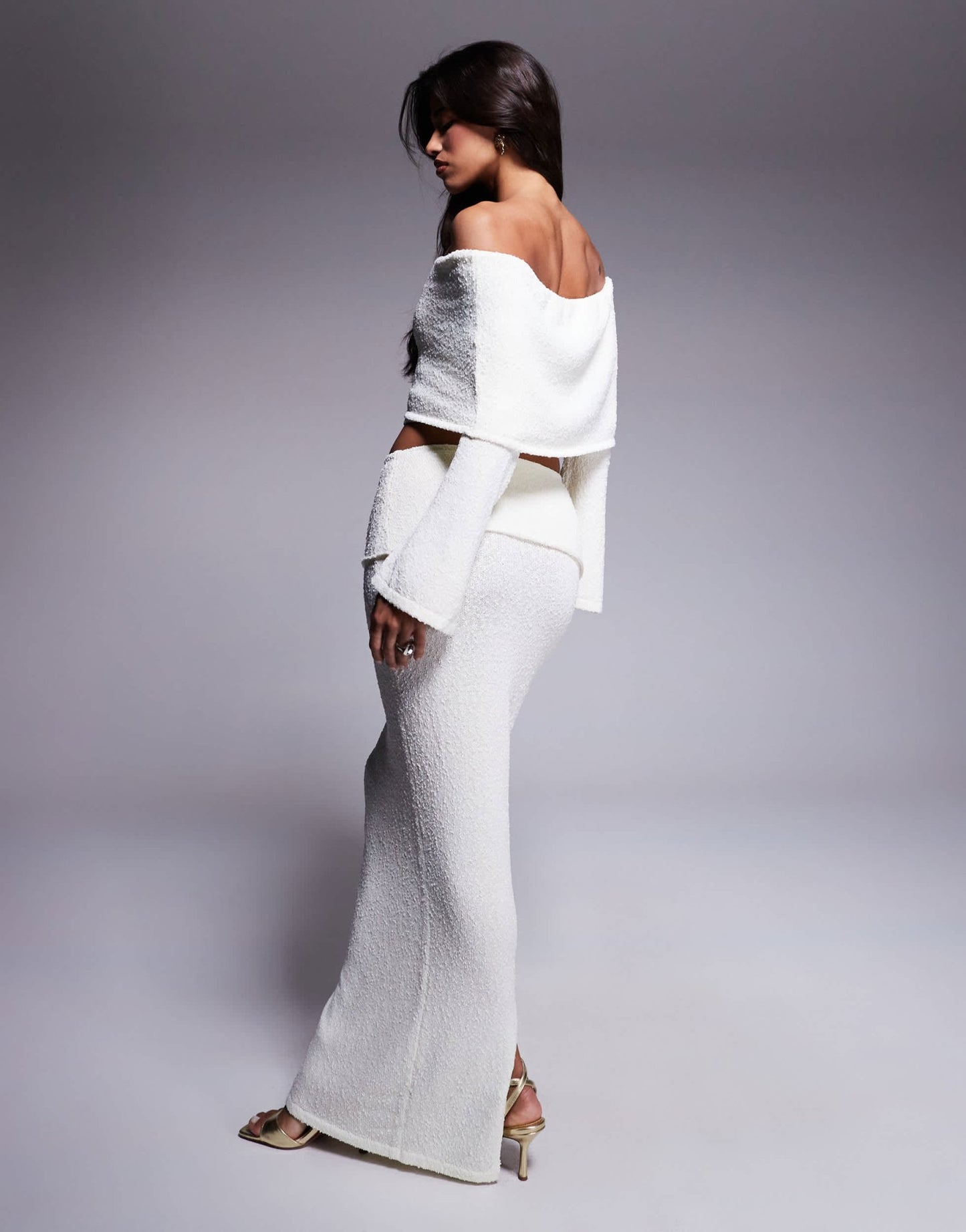 Wanderdoll Yasmin boucle knit extreme foldover top and maxi skirt set in cream - ASOS Sample Sale EU Store