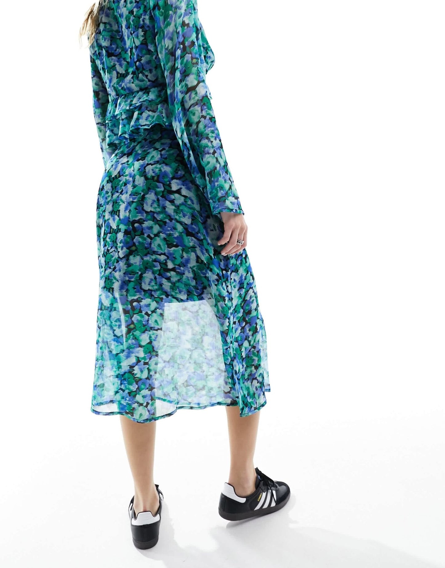 Wednesday's Girl blurred floral print floaty mesh midi skirt co - ord in blue green - ASOS Sample Sale EU Store