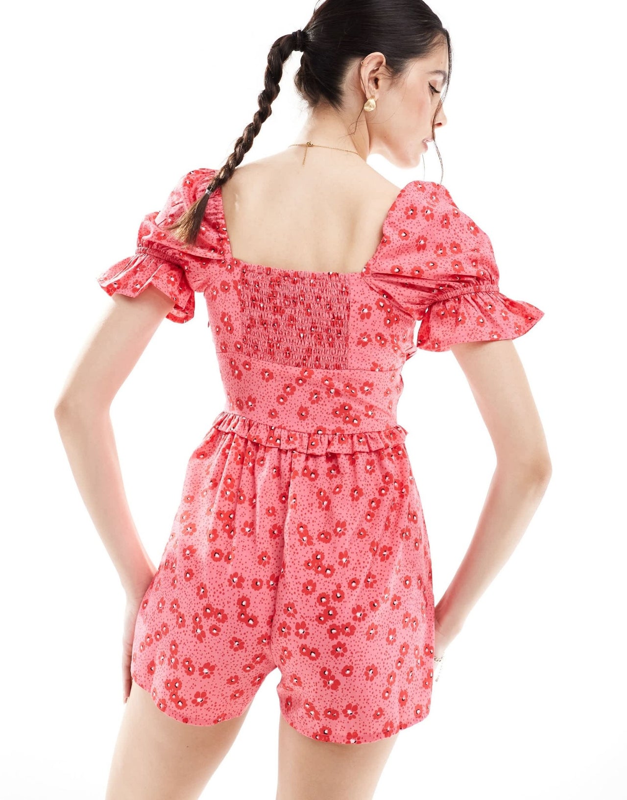 Wednesday's Girl bow detail playsuit in pink and red - ASOS Sample Sale EU Store