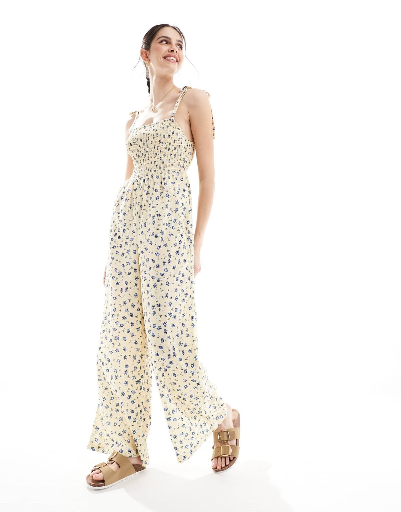 Wednesday's Girl chintzy floral shirred jumpsuit in yellow - ASOS Sample Sale EU Store