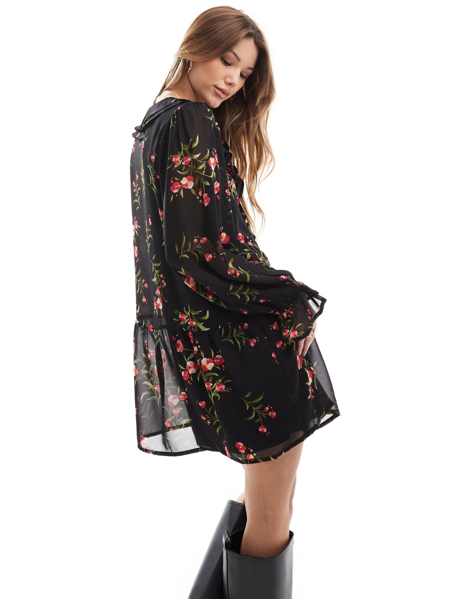Wednesday's Girl ditsy floral ruffle wrap dress in black - ASOS Sample Sale EU Store