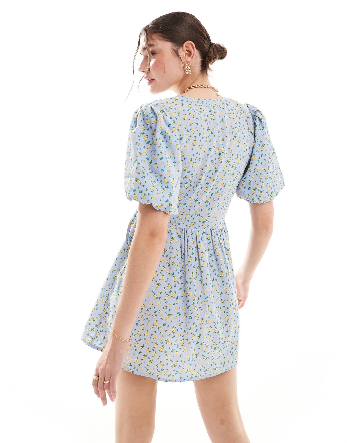 Wednesday's Girl ditsy puff sleeve wrap mini dress in blue - ASOS Sample Sale EU Store