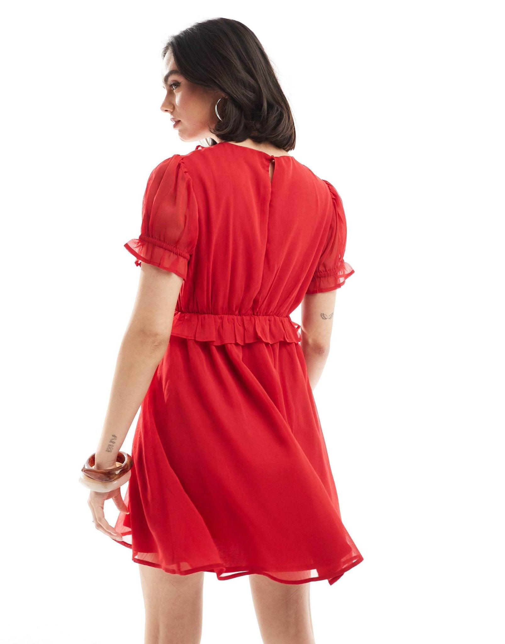 Wednesday's Girl floaty ruffle short sleeve mini dress in red - ASOS Sample Sale EU Store