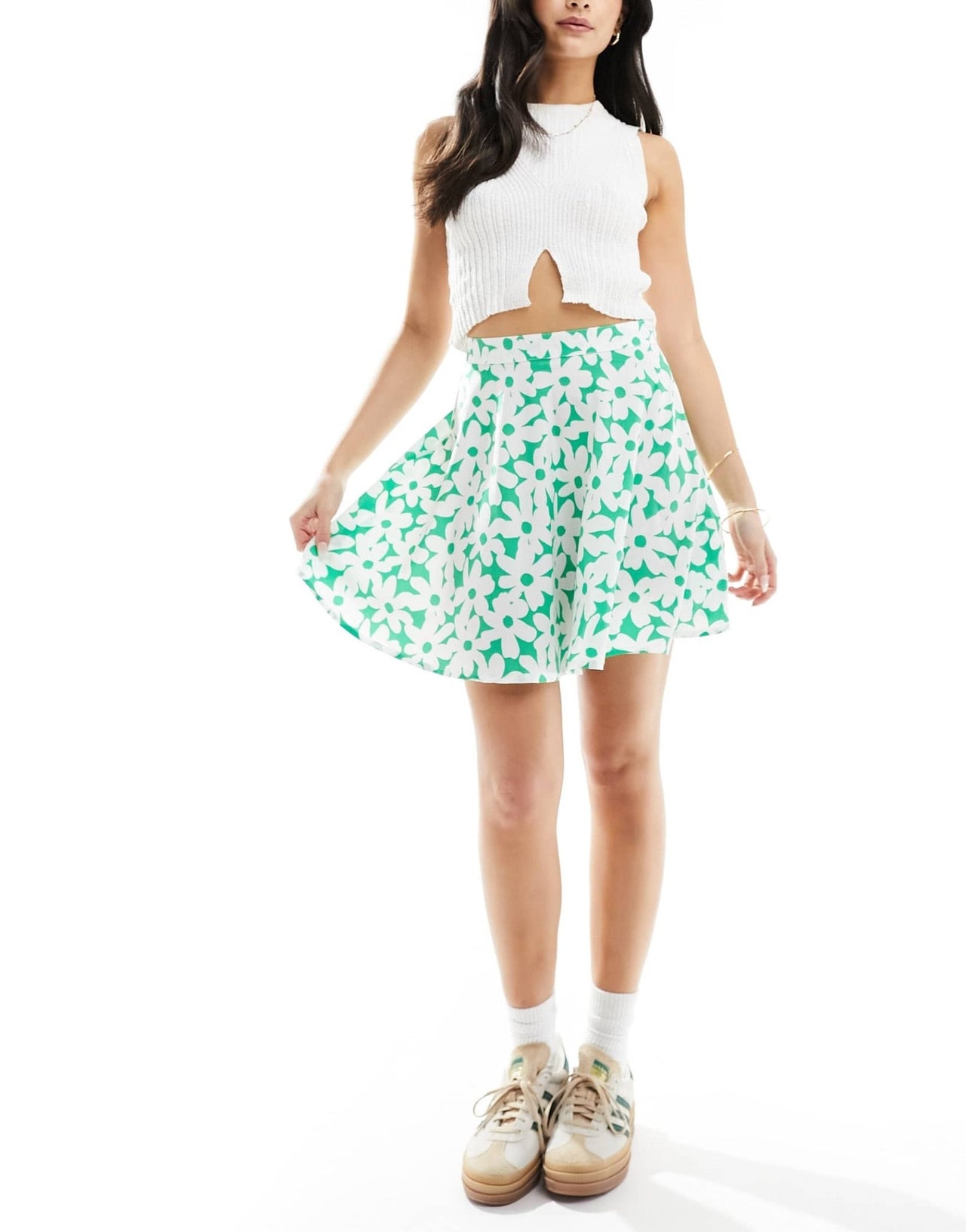 Wednesday's Girl floral bloom flippy mini skirt in white and green - ASOS Sample Sale EU Store