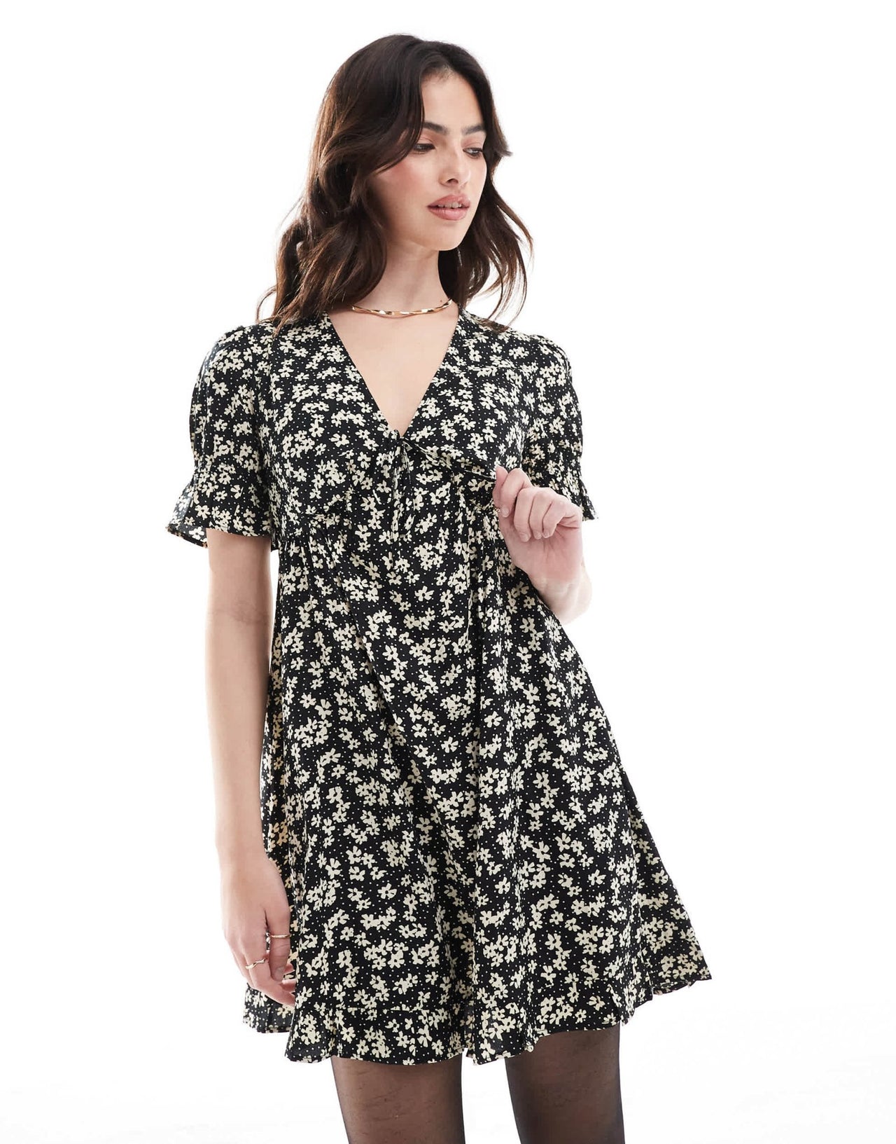 Wednesday's Girl flutter sleeve floral print mini dress in black and white - ASOS Sample Sale EU Store