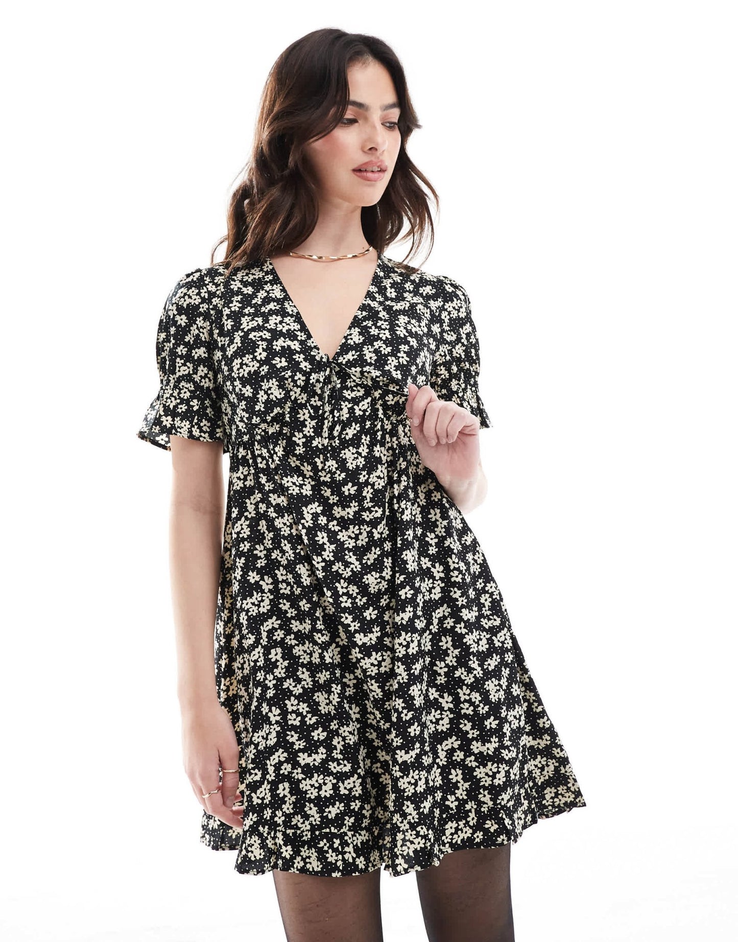Wednesday's Girl flutter sleeve floral print mini dress in black and white - ASOS Sample Sale EU Store