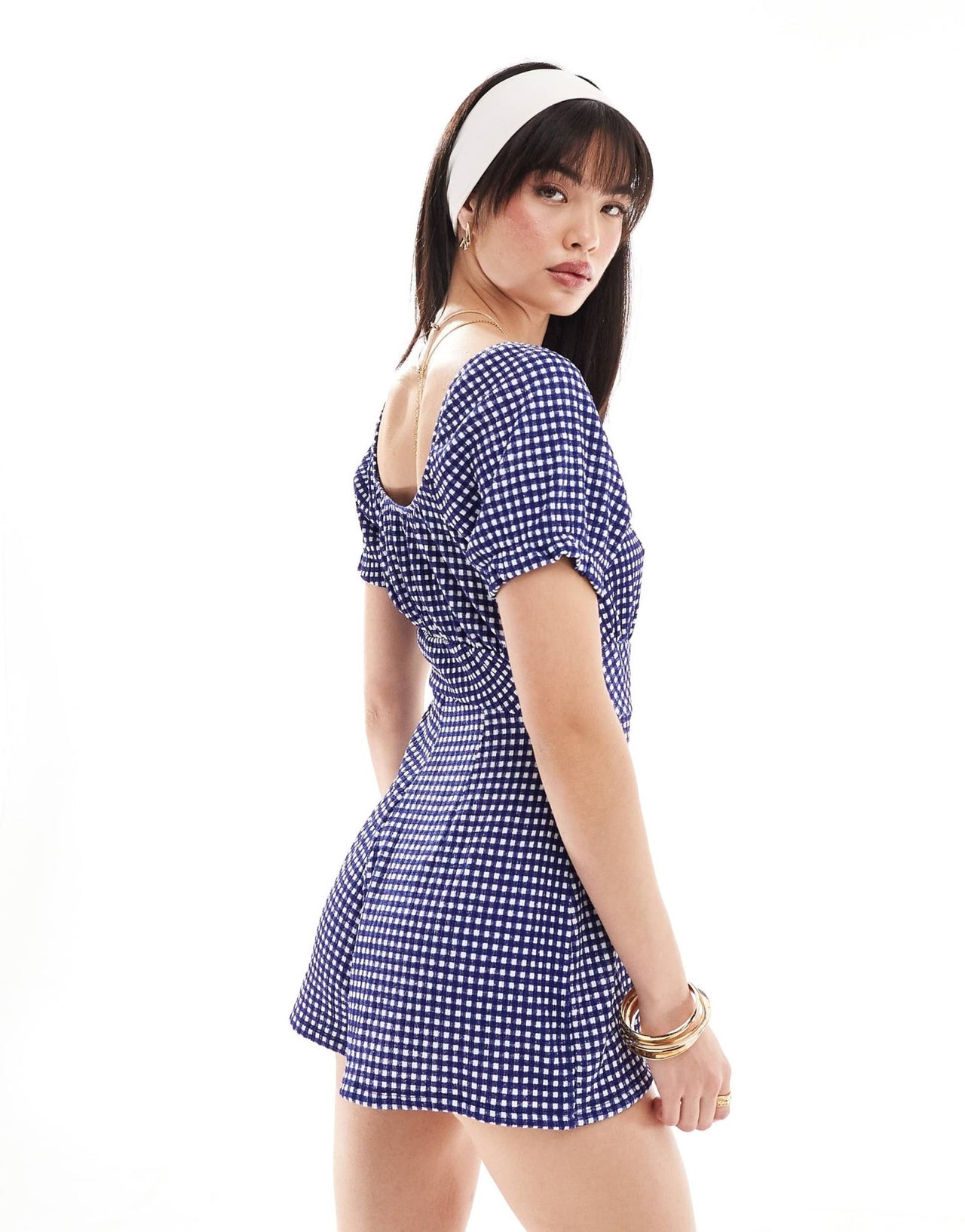 Wednesday's Girl gingham bardot detail playsuit in blue - ASOS Sample Sale EU Store