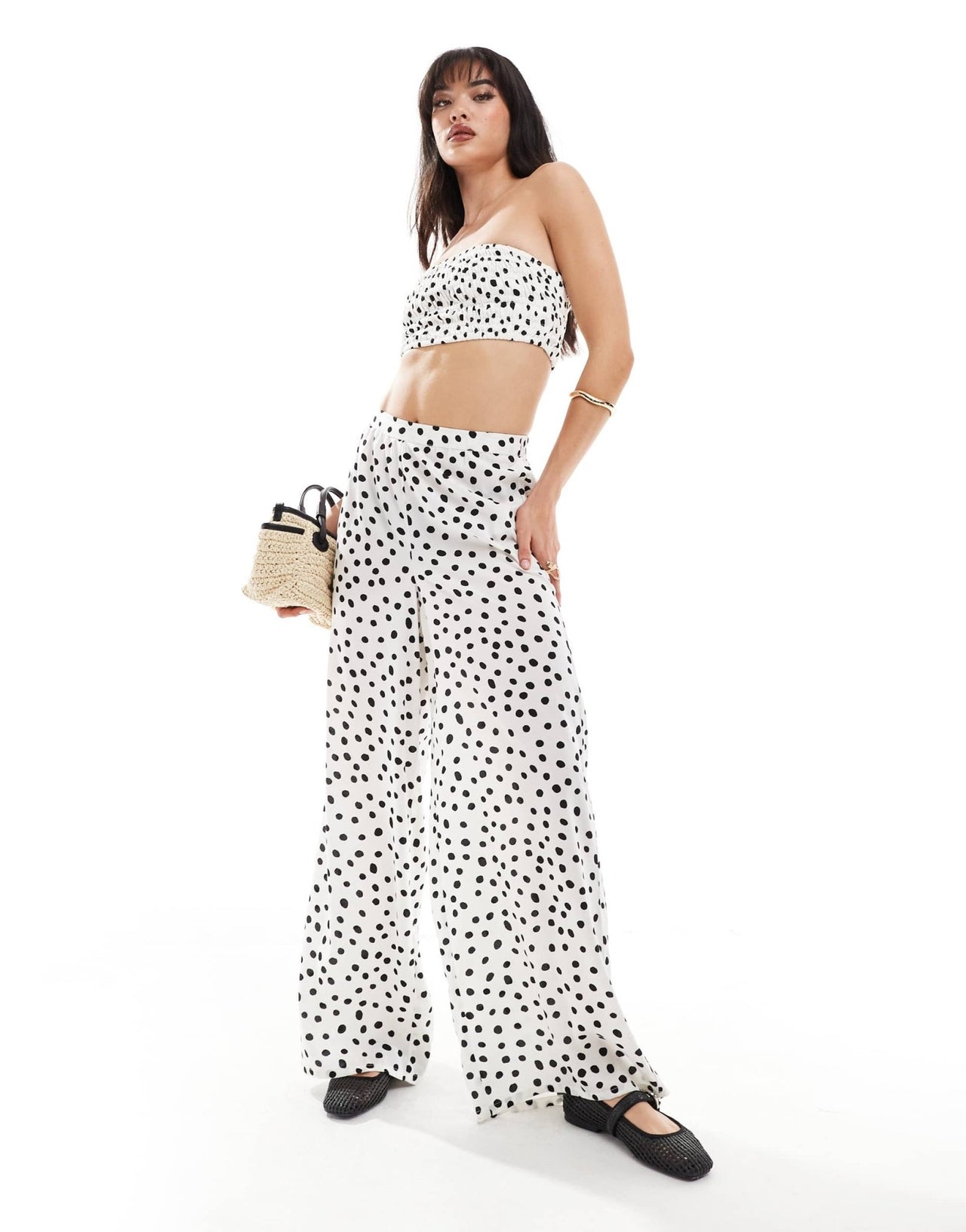 Wednesday's Girl polka dot shirred bust bandeau top in white - ASOS Sample Sale EU Store