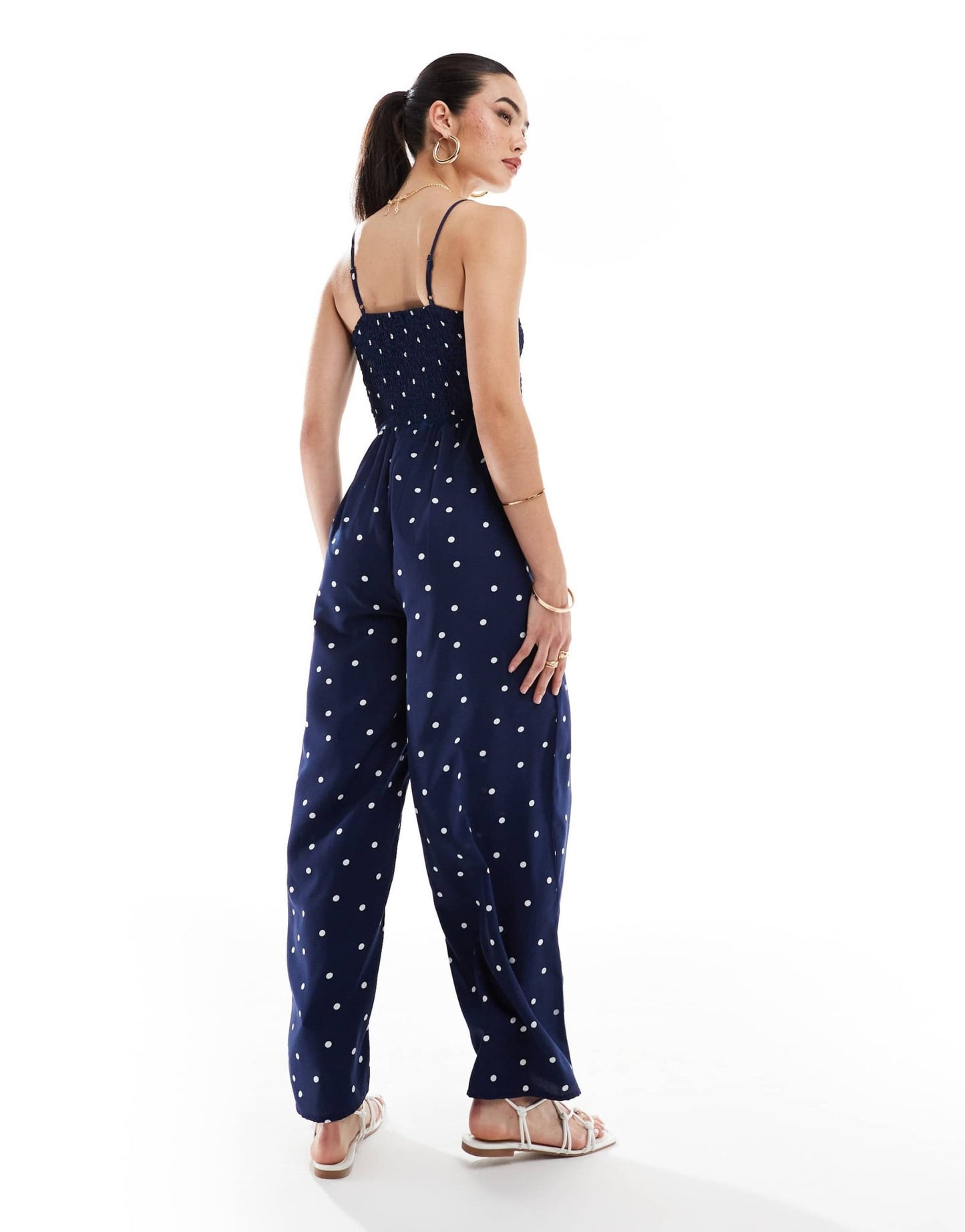 Wednesday's Girl polka dot smocked jumpsuit in navy and cream - ASOS Sample Sale EU Store
