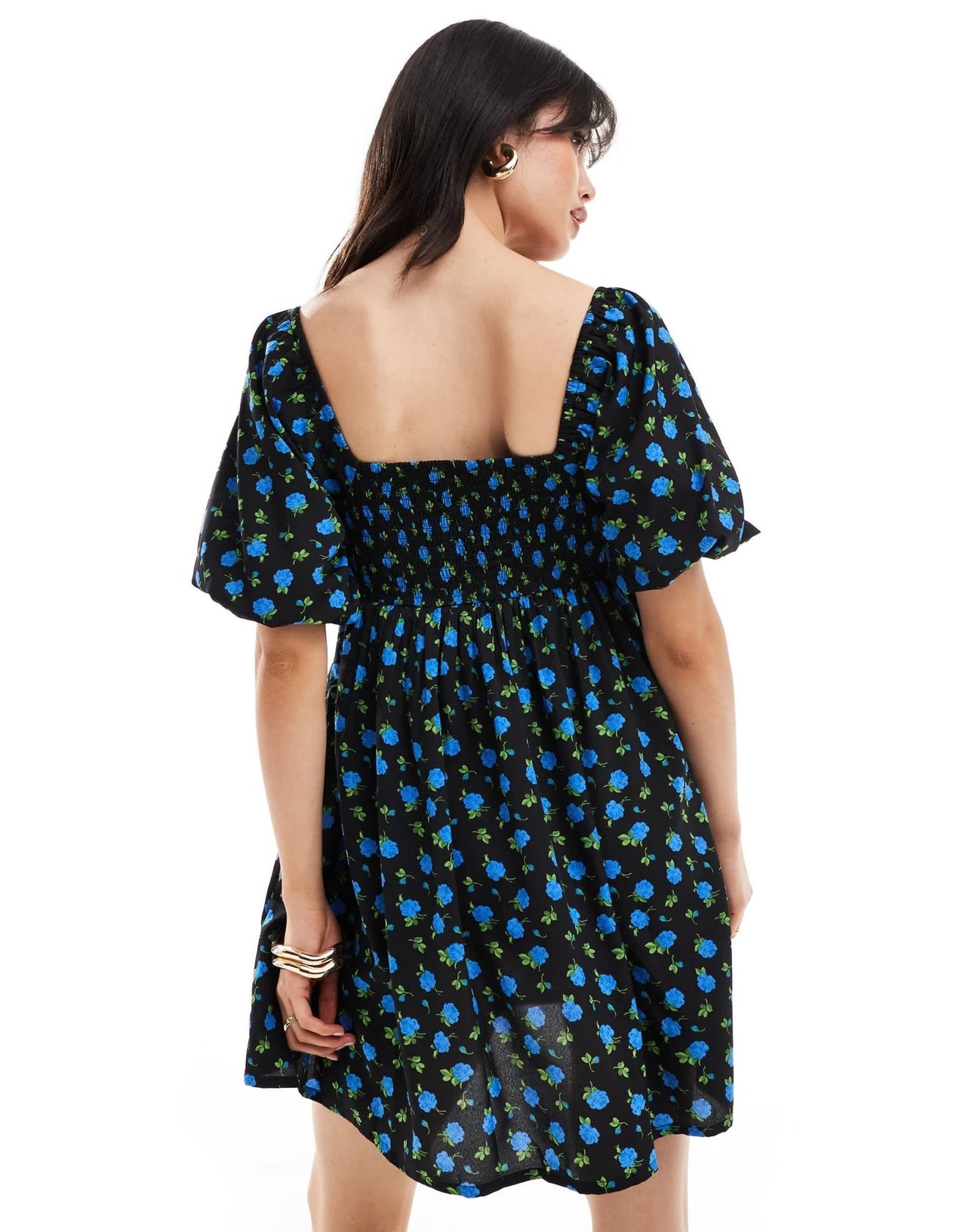 Wednesday's Girl shirred detail ditsy floral mini dress in black - ASOS Sample Sale EU Store