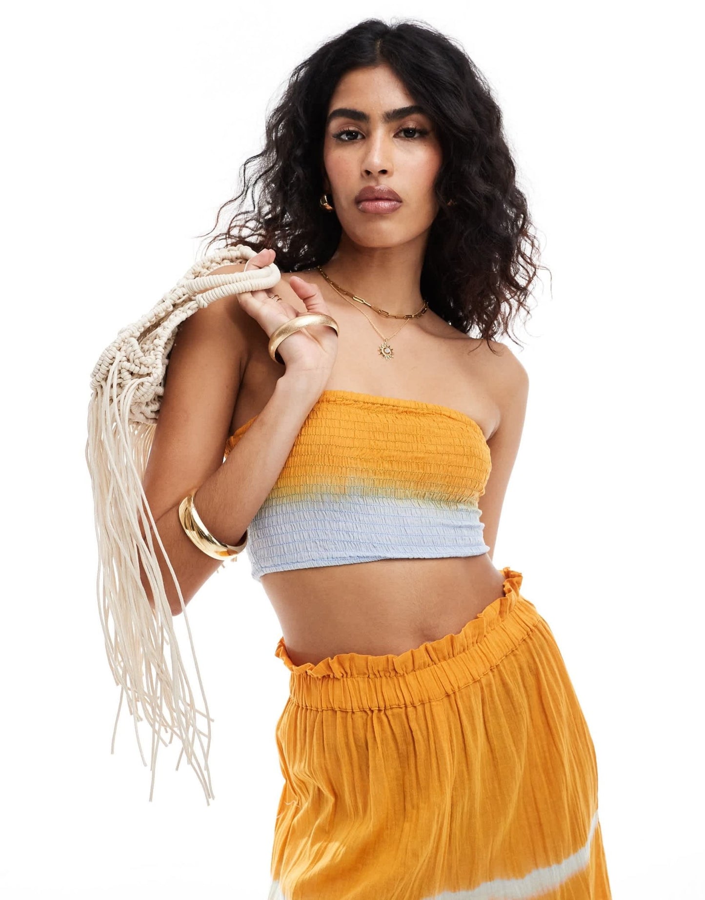 Wednesday's Girl shirred tie dye bandeau beach top in multi - ASOS Sample Sale EU Store
