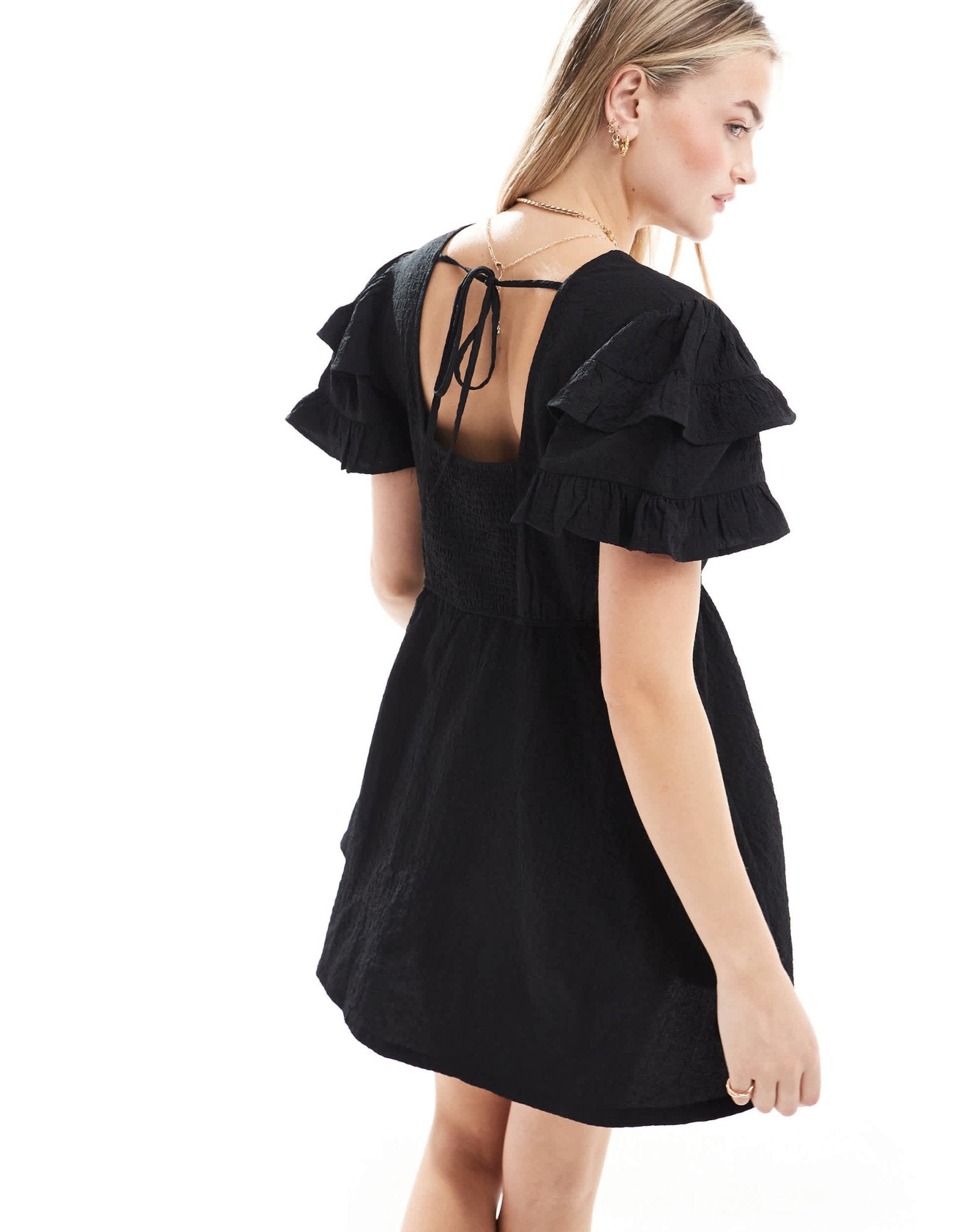Wednesday's Girl short sleeve wrap detail mini dress in black - ASOS Sample Sale EU Store