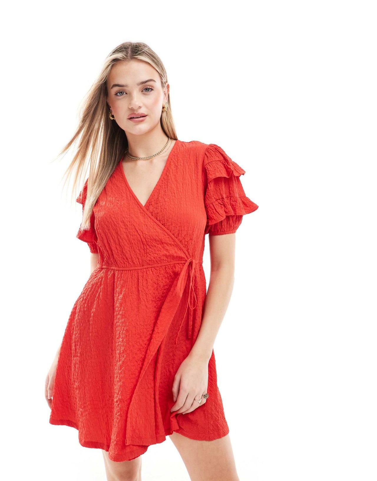 Wednesday's Girl short sleeve wrap detail mini dress in red - ASOS Sample Sale EU Store