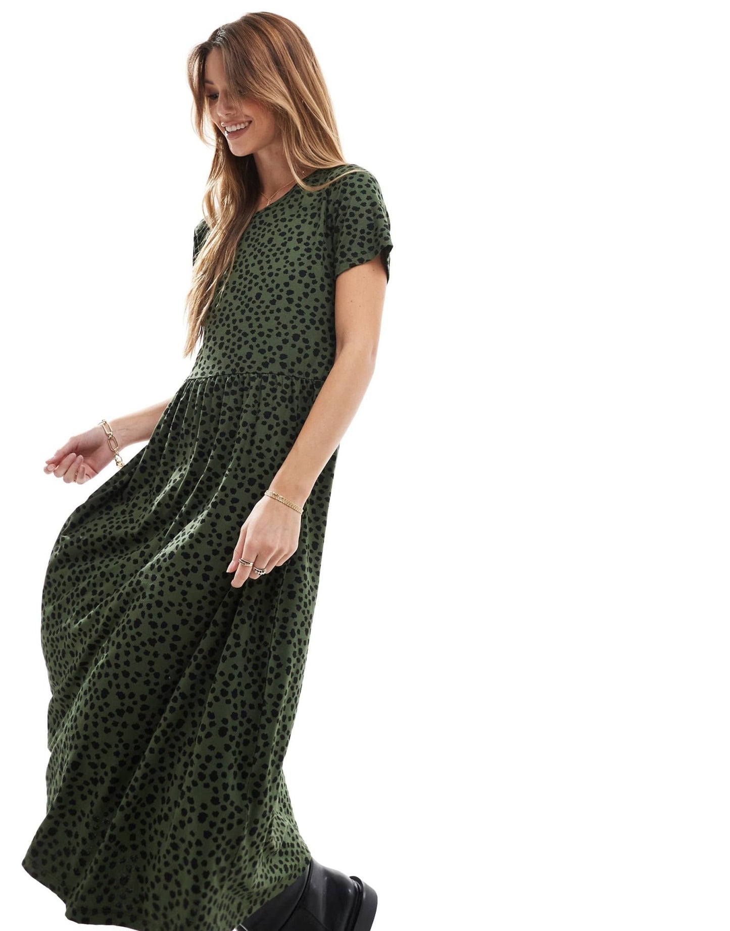 Wednesday's Girl smudge spot midi dress in khaki green - ASOS Sample Sale EU Store