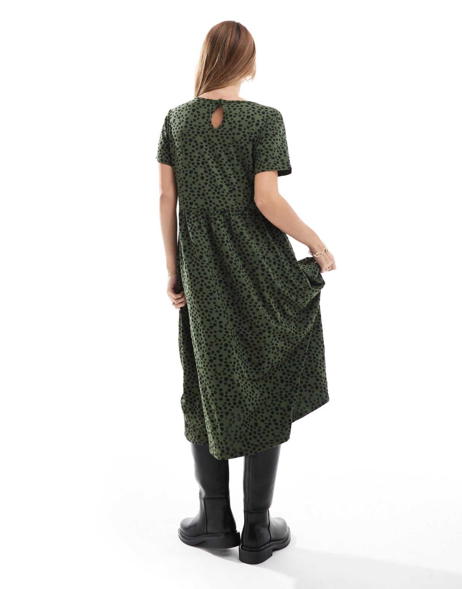 Wednesday's Girl smudge spot midi dress in khaki green - ASOS Sample Sale EU Store