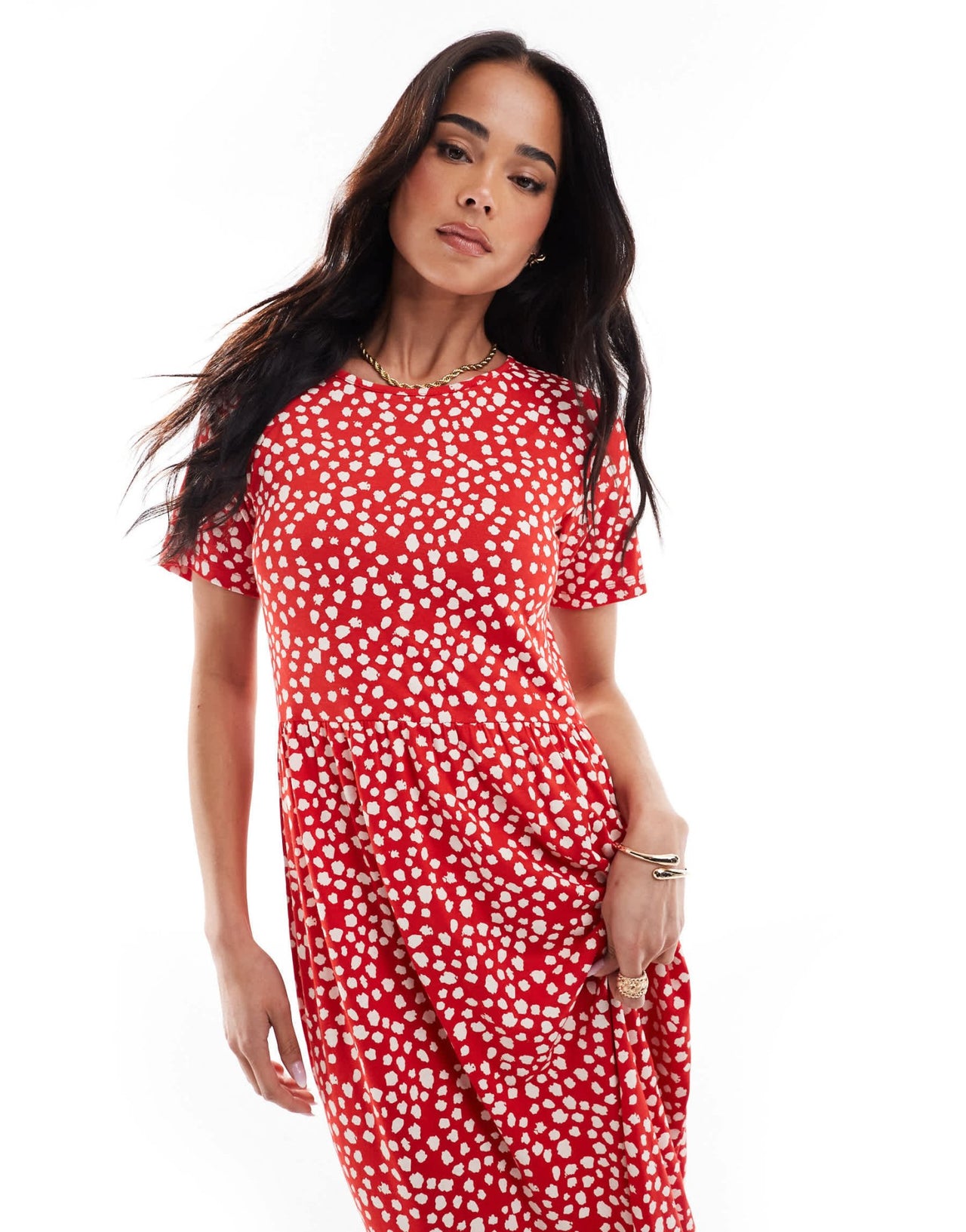 Wednesday's Girl smudge spot short sleeve midi dress in red - ASOS Sample Sale EU Store