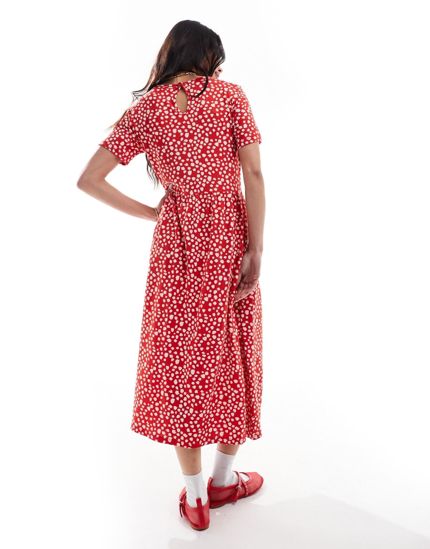 Wednesday's Girl smudge spot short sleeve midi dress in red - ASOS Sample Sale EU Store