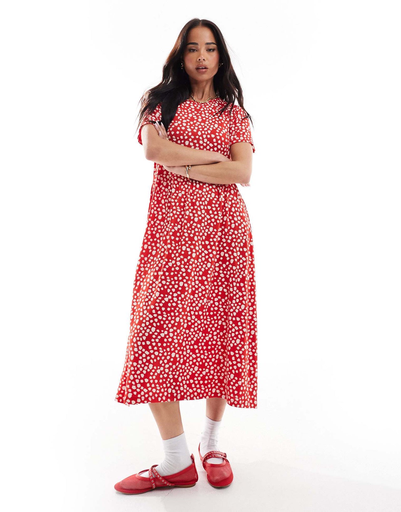 Wednesday's Girl smudge spot short sleeve midi dress in red - ASOS Sample Sale EU Store