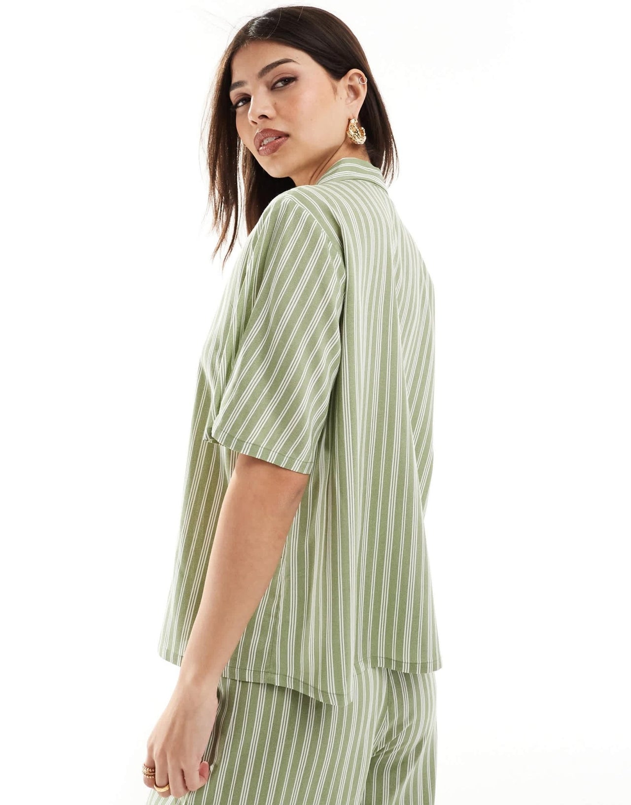 Wednesday's Girl striped linen shirt co - ord in sage green - ASOS Sample Sale EU Store