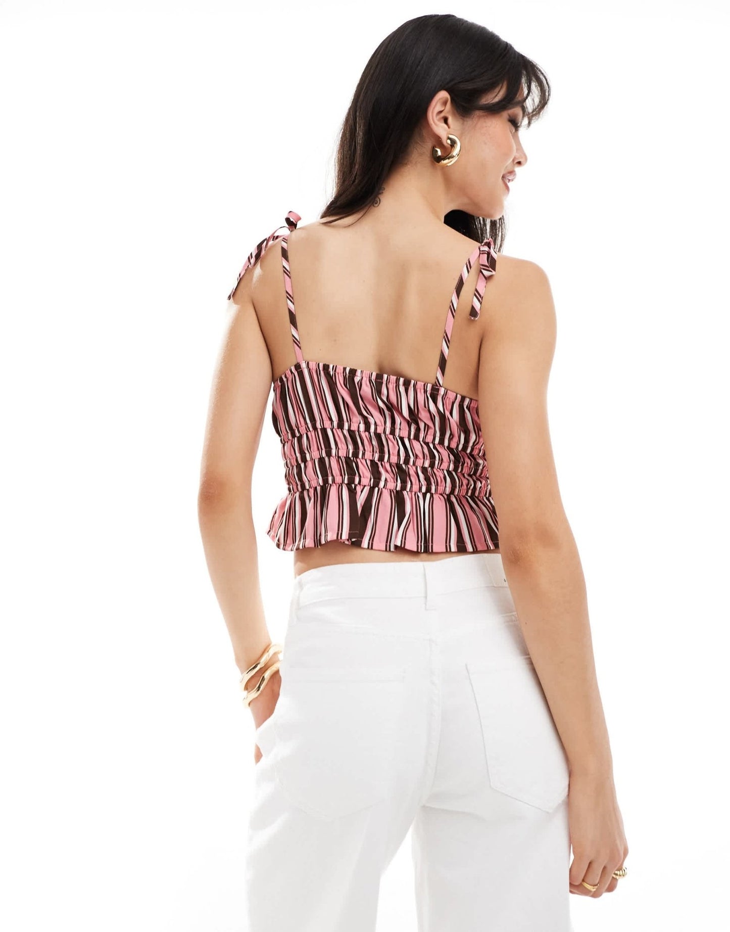 Wednesday's Girl striped tie shoulder cami top in pink - ASOS Sample Sale EU Store
