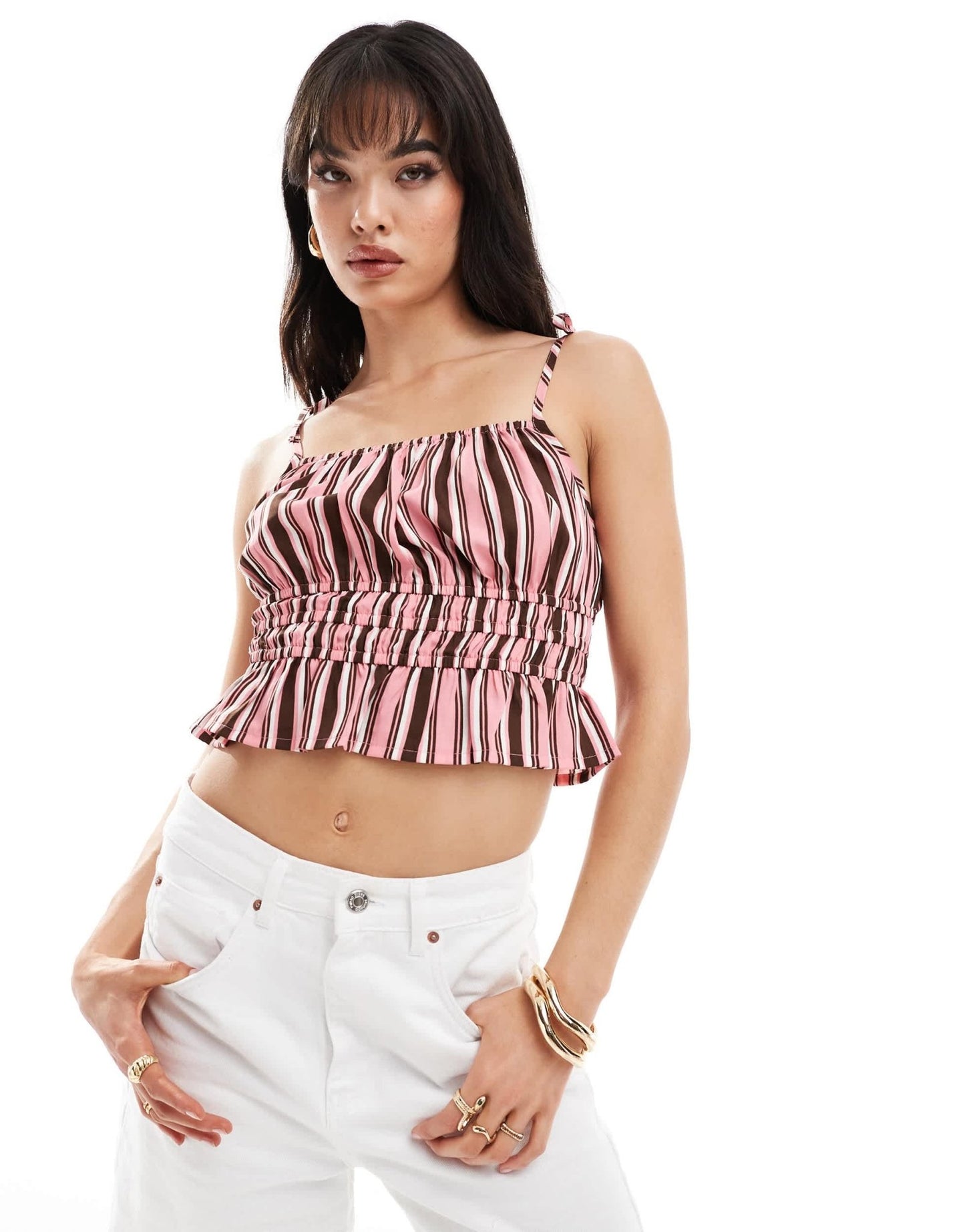 Wednesday's Girl striped tie shoulder cami top in pink - ASOS Sample Sale EU Store