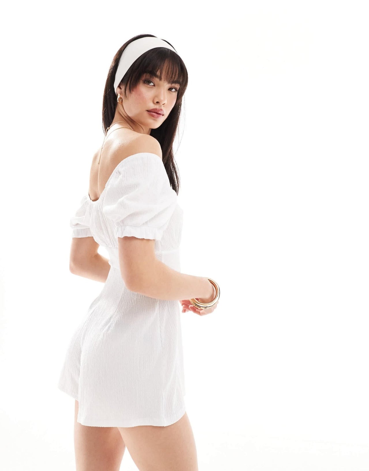 Wednesday's Girl textured detail bardot playsuit in white - ASOS Sample Sale EU Store