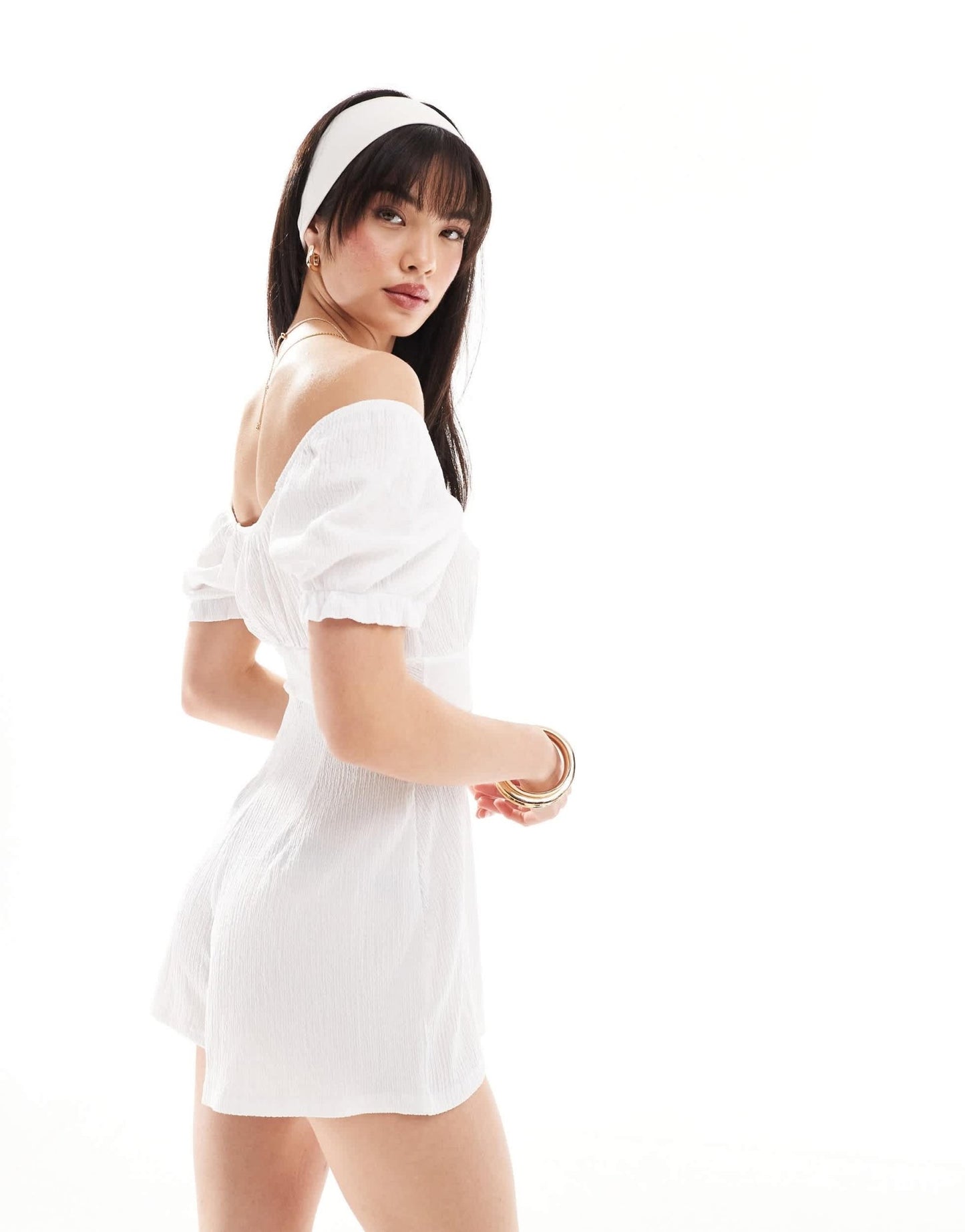 Wednesday's Girl textured detail bardot playsuit in white - ASOS Sample Sale EU Store
