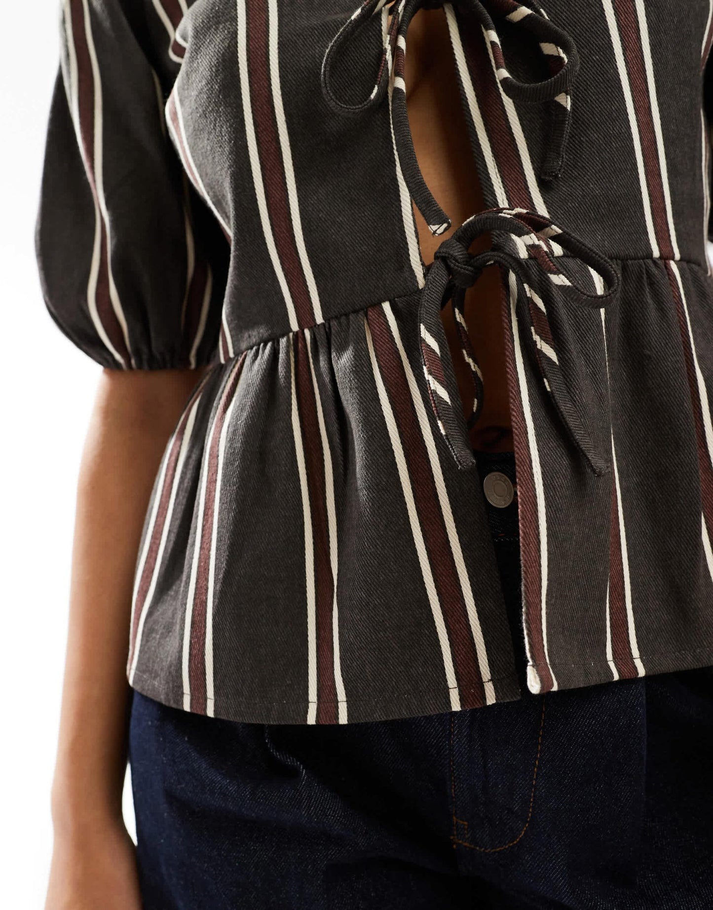 Wednesday's Girl tie front striped blouse in brown - ASOS Sample Sale EU Store