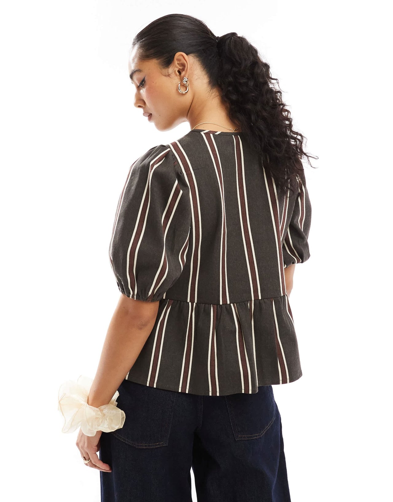 Wednesday's Girl tie front striped blouse in brown - ASOS Sample Sale EU Store