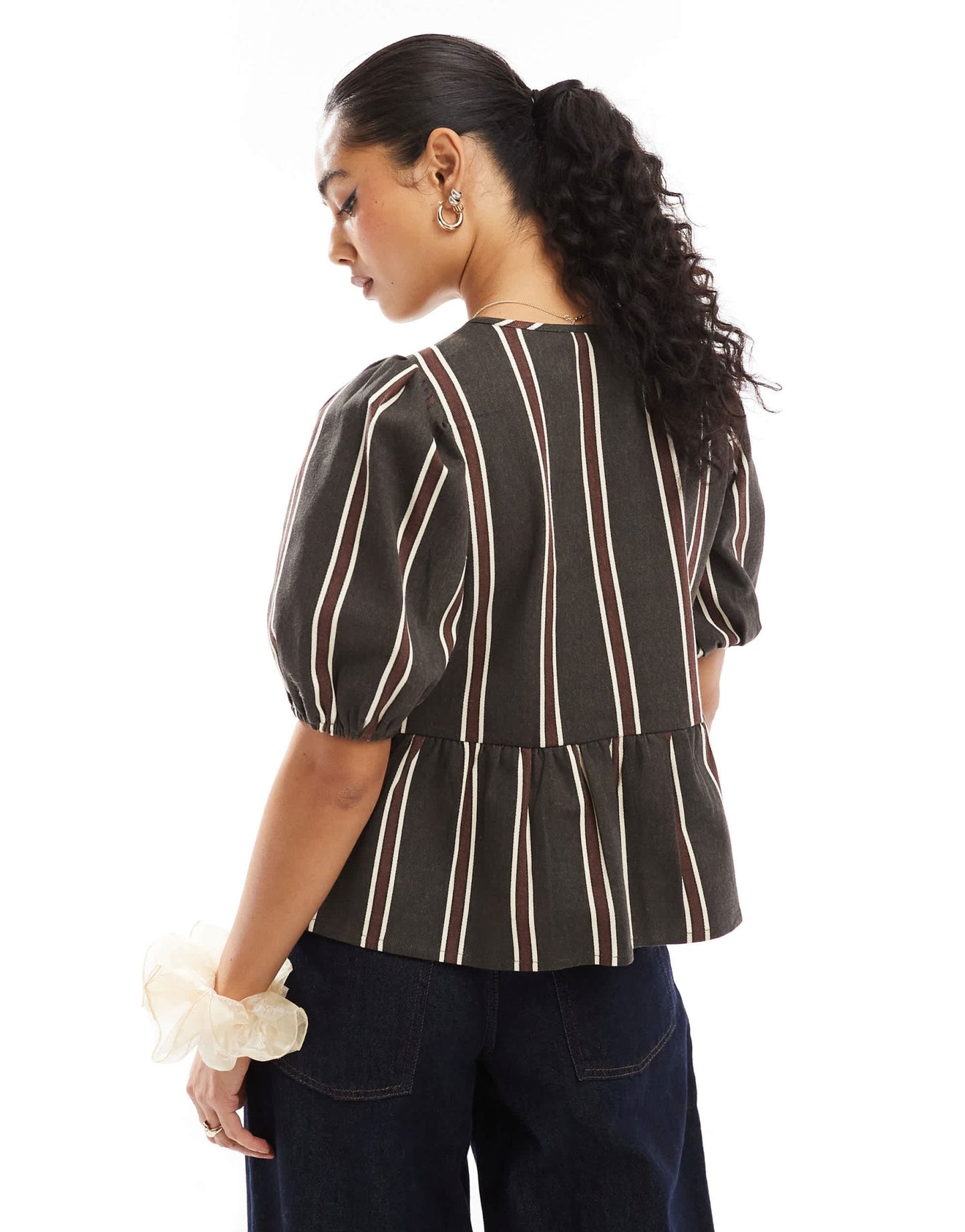 Wednesday's Girl tie front striped blouse in brown - ASOS Sample Sale EU Store