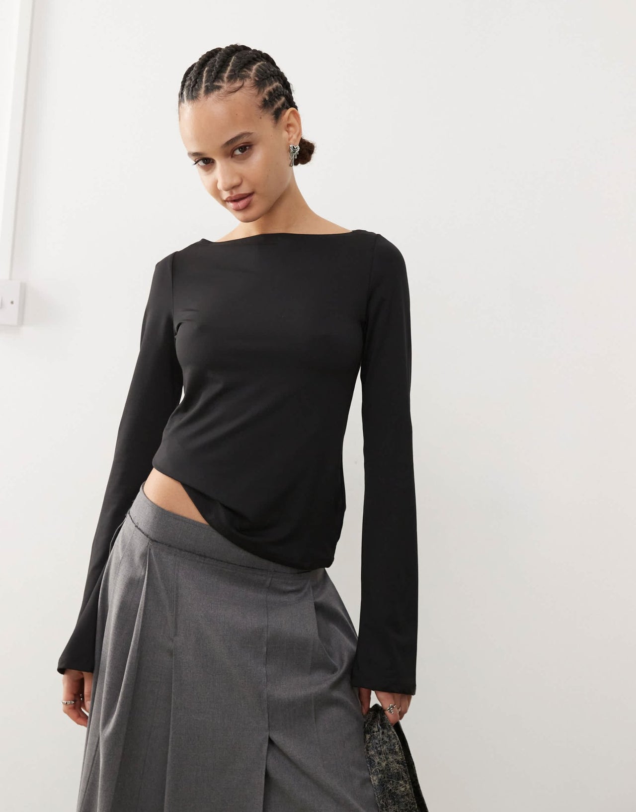 Weekday Annie boat neck long sleeve top in black - ASOS Sample Sale EU Store
