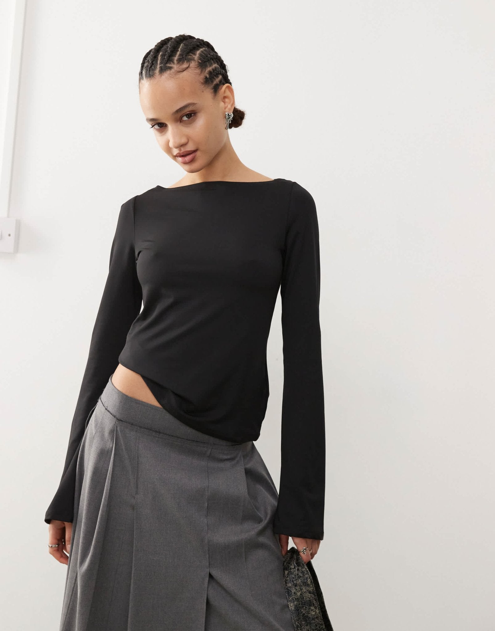 Weekday Annie boat neck long sleeve top in black - ASOS Sample Sale EU Store