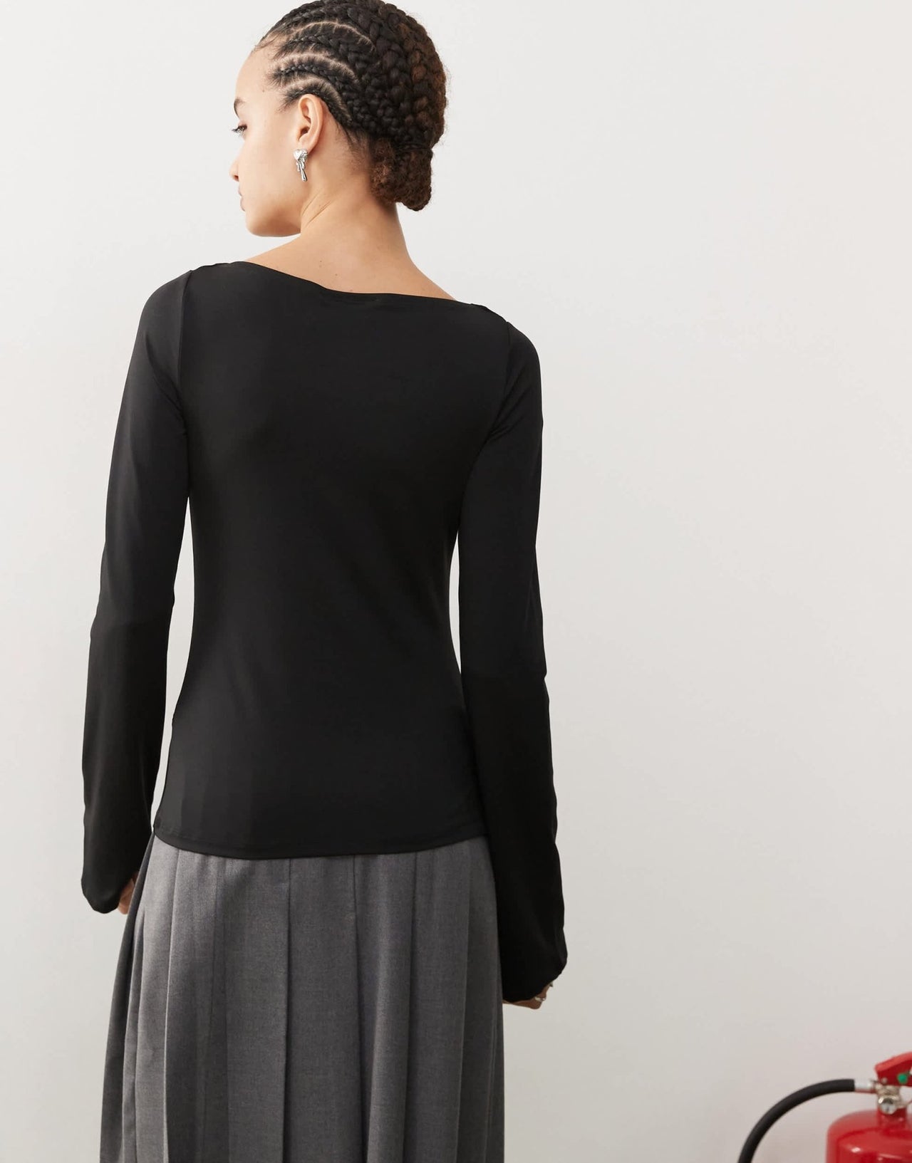 Weekday Annie boat neck long sleeve top in black - ASOS Sample Sale EU Store