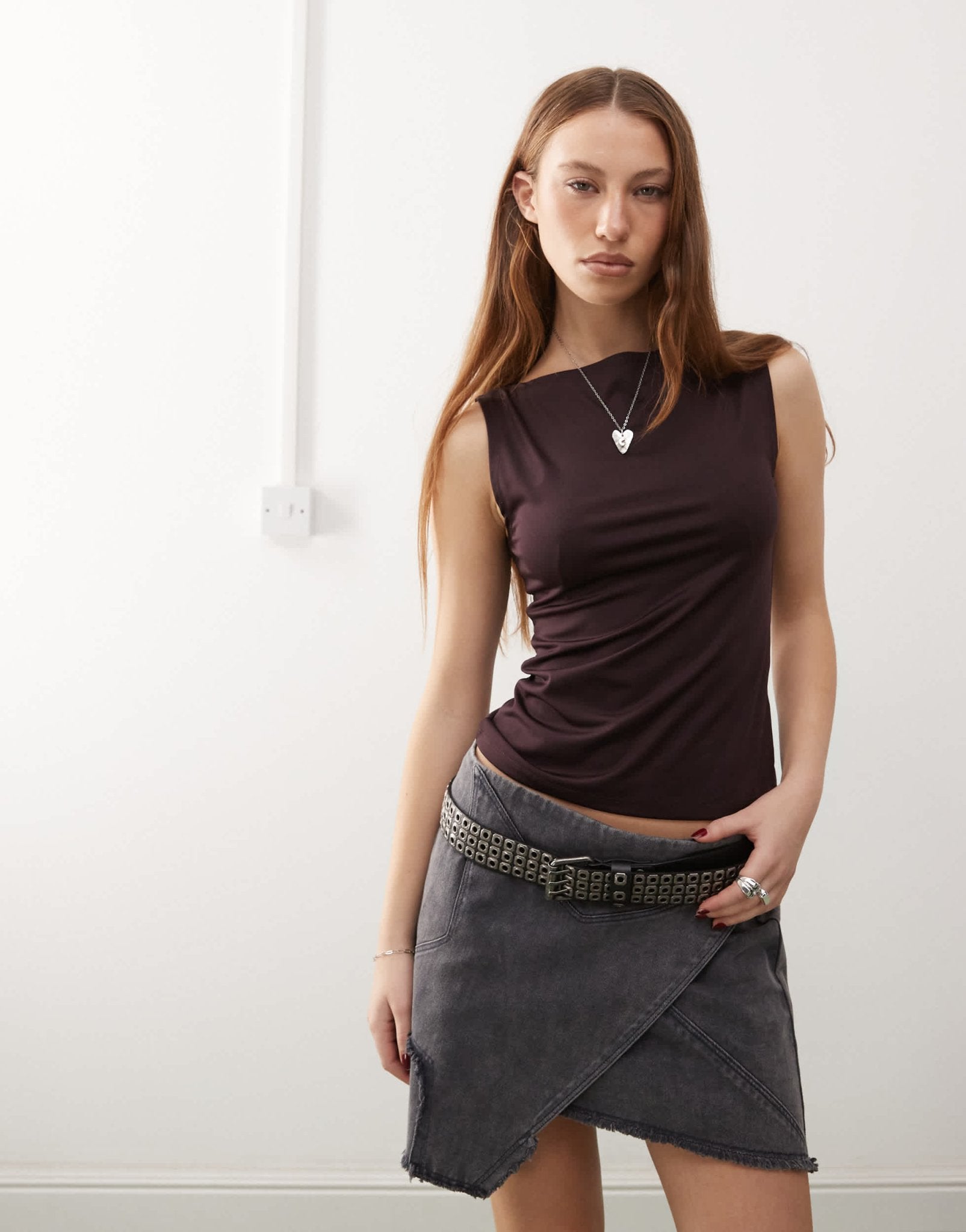 Weekday Annie boat neck tank top in burgundy - ASOS Sample Sale EU Store