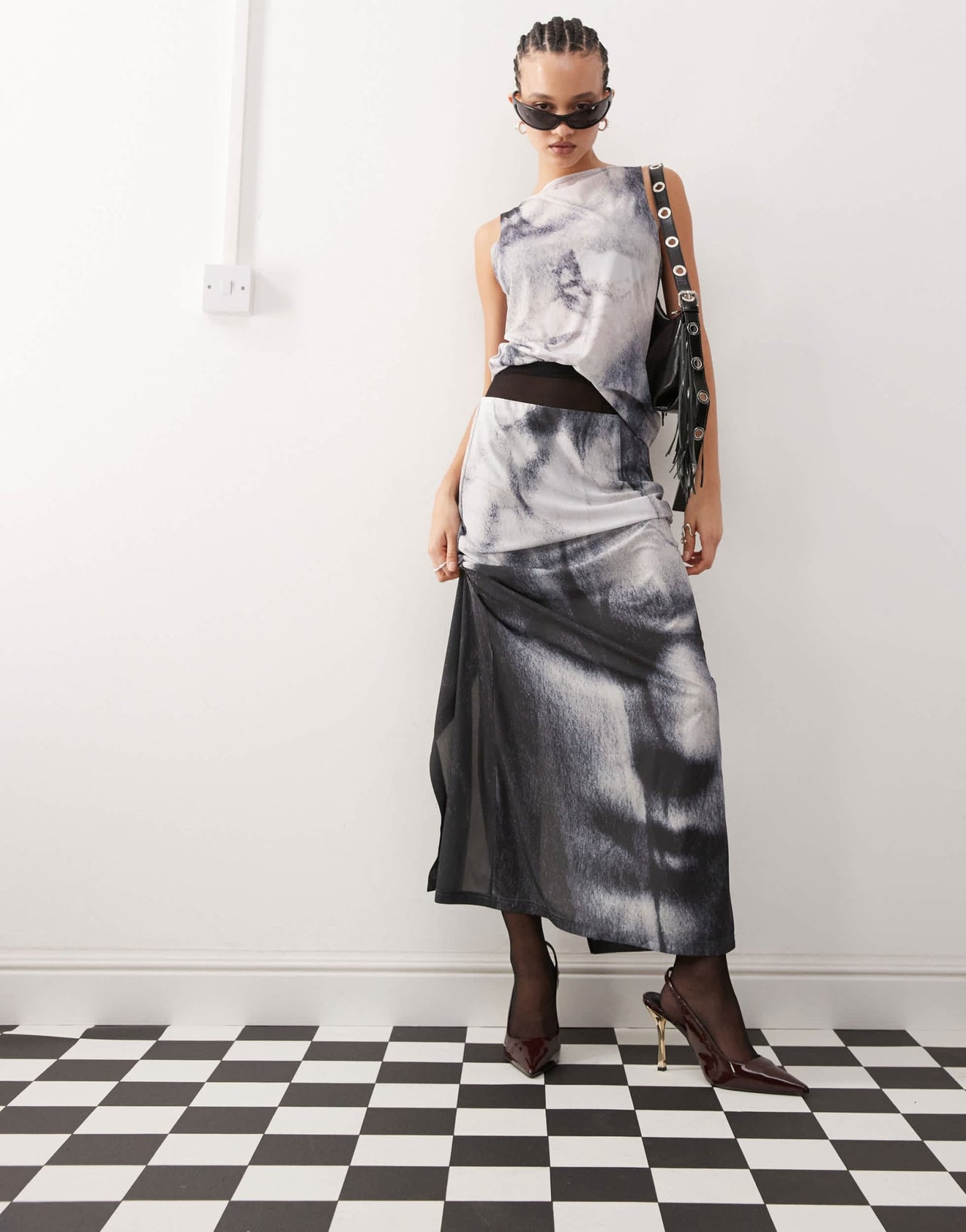 Weekday Annie co - ord boatneck top with corset graphic print in black - ASOS Sample Sale EU Store