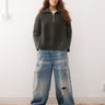 Maglione Weekday Cillia con mezza zip verde scuro melange