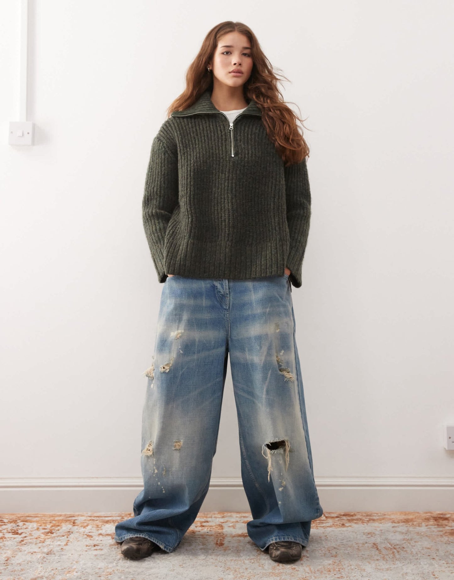 Weekday Cillia half zip jumper in dark green melange - ASOS Sample Sale EU Store