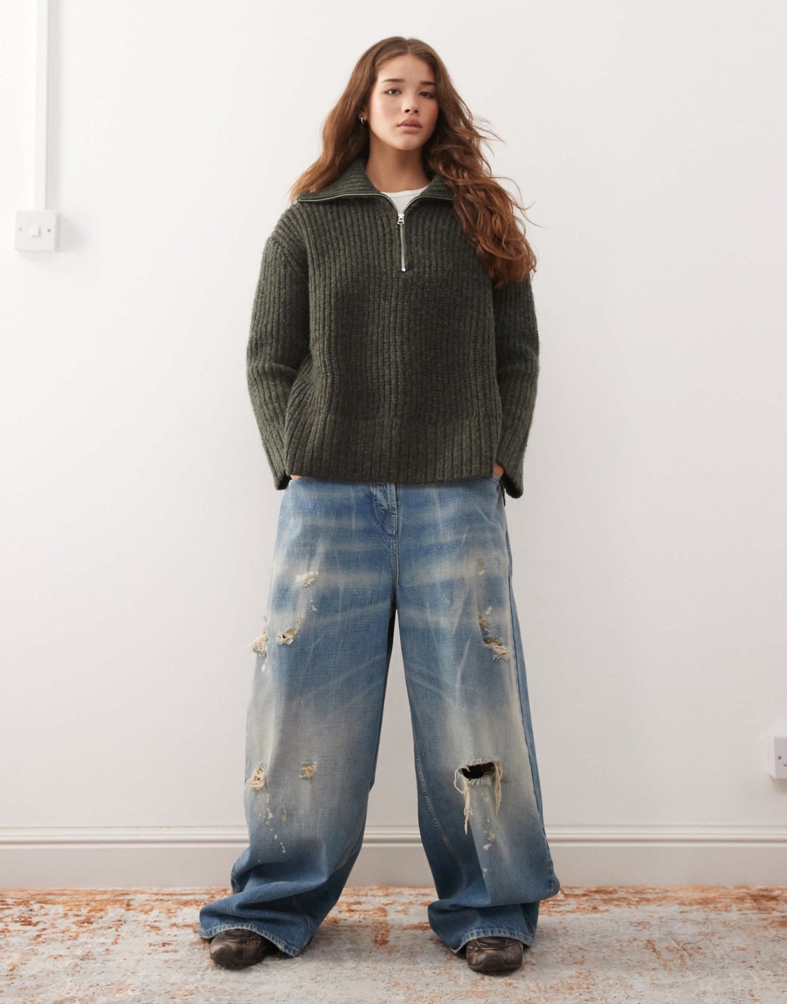 Weekday Cillia half zip jumper in dark green melange - ASOS Sample Sale EU Store