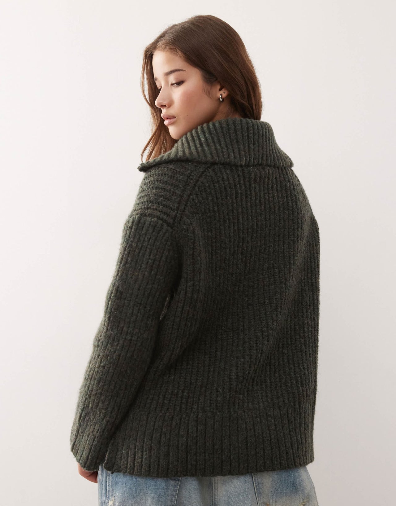 Weekday Cillia half zip jumper in dark green melange - ASOS Sample Sale EU Store