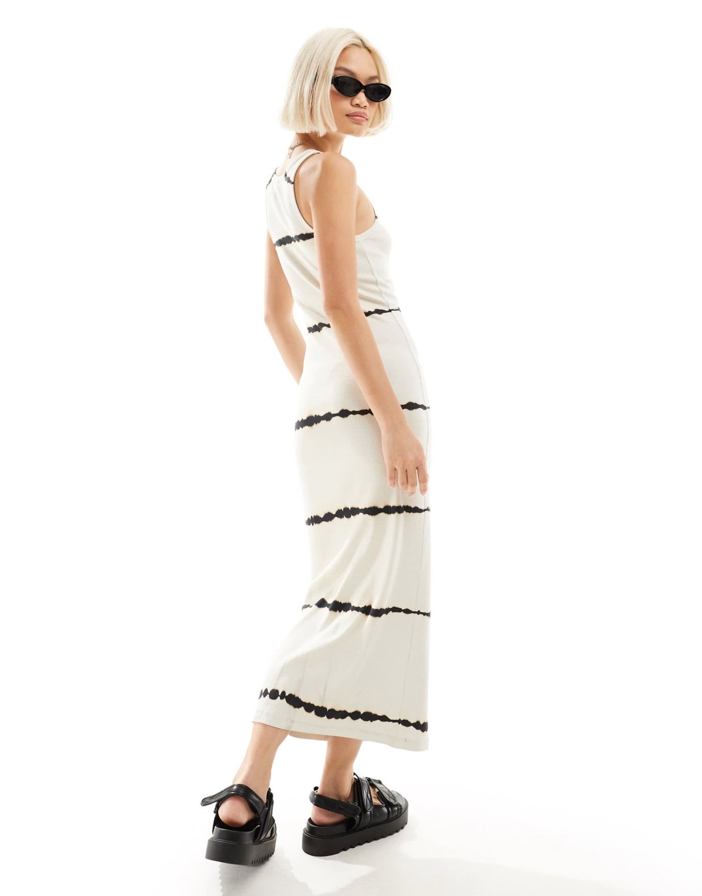 Weekday Close tie dye fitted rib midaxi dress in off - white exclusive to ASOS - ASOS Sample Sale EU Store