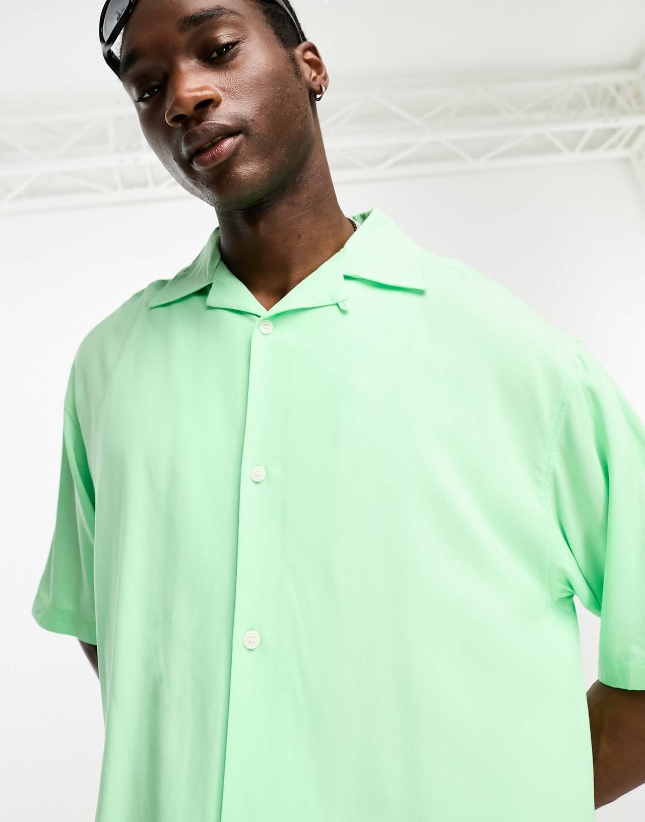 Weekday coffee oversized short sleeve shirt in light green - ASOS Sample Sale EU Store