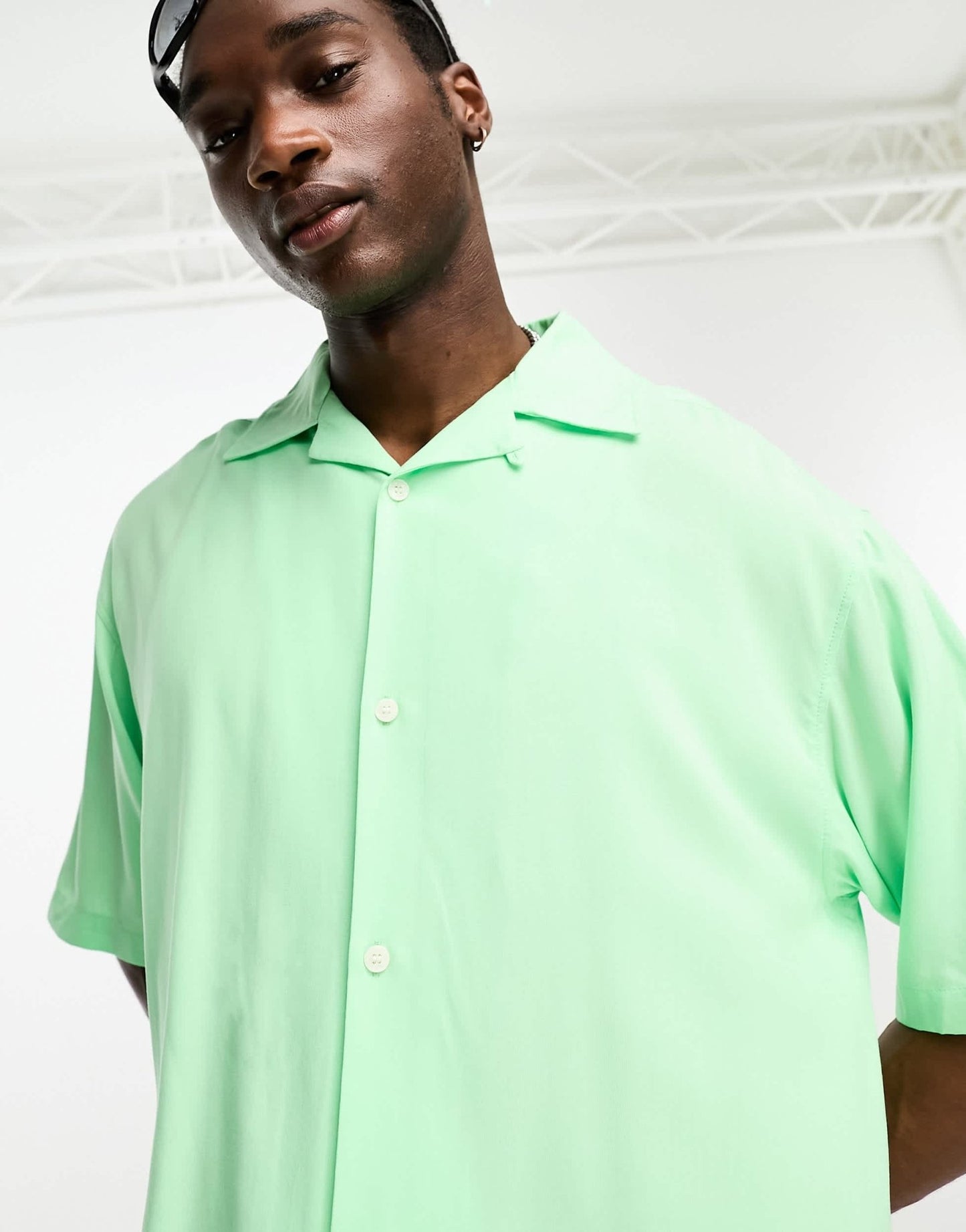 Weekday coffee oversized short sleeve shirt in light green - ASOS Sample Sale EU Store