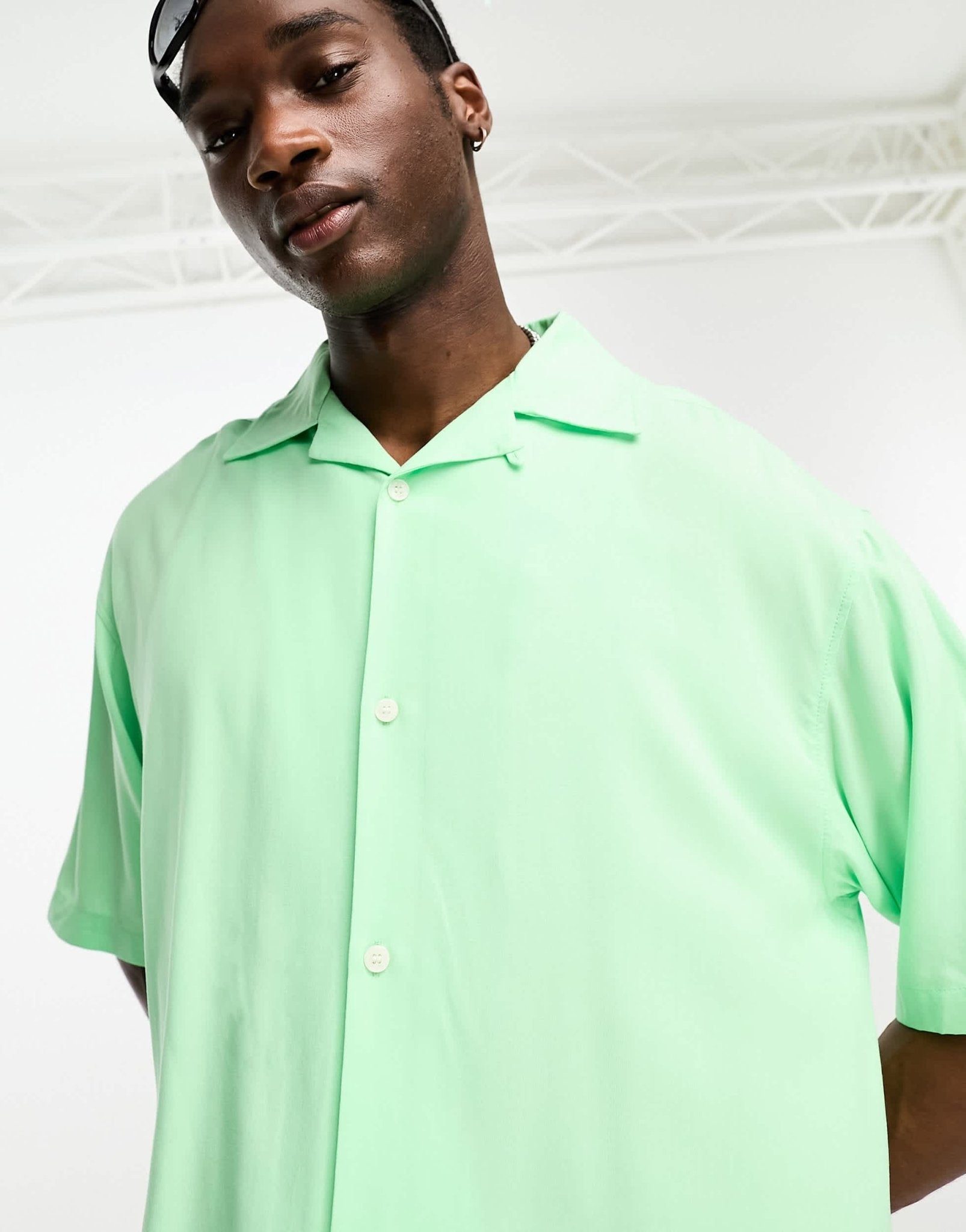 Weekday coffee oversized short sleeve shirt in light green - ASOS Sample Sale EU Store