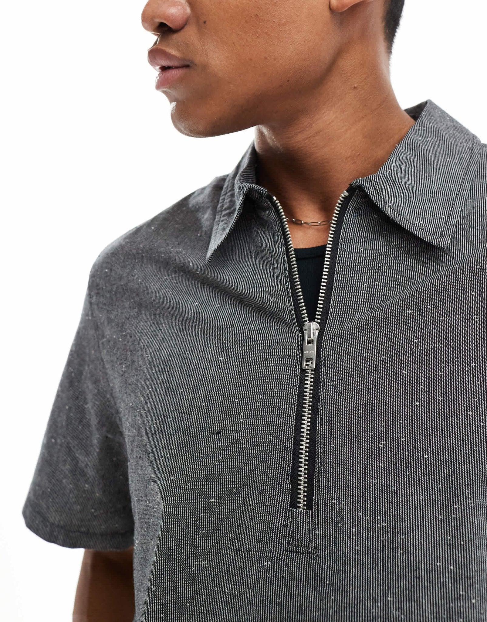 Weekday Dejan co - ord relaxed fit short sleeve polo zip shirt in black and white - ASOS Sample Sale EU Store