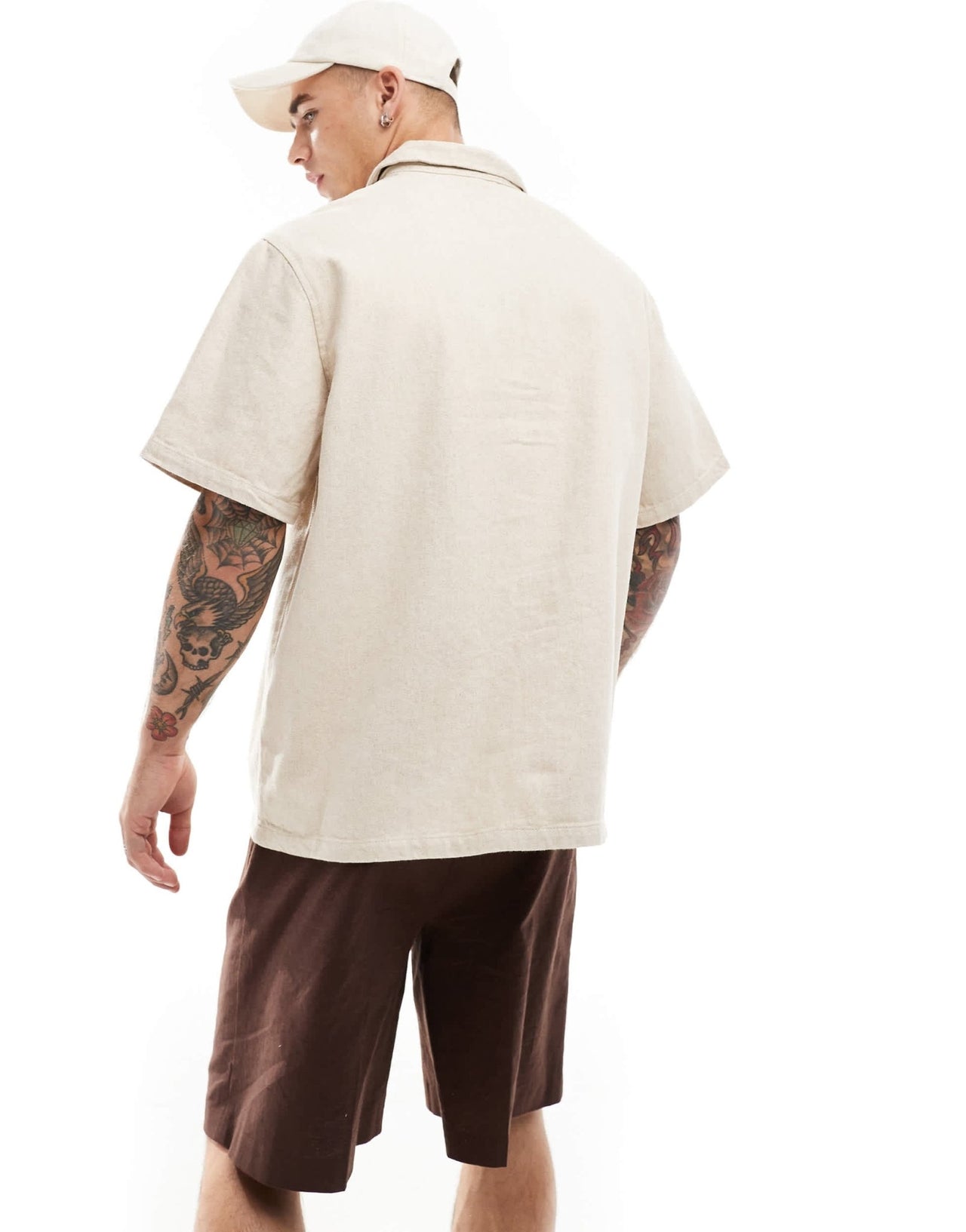 Weekday Dejan heavyweight linen short sleeve polo zip shirt in beige - ASOS Sample Sale EU Store