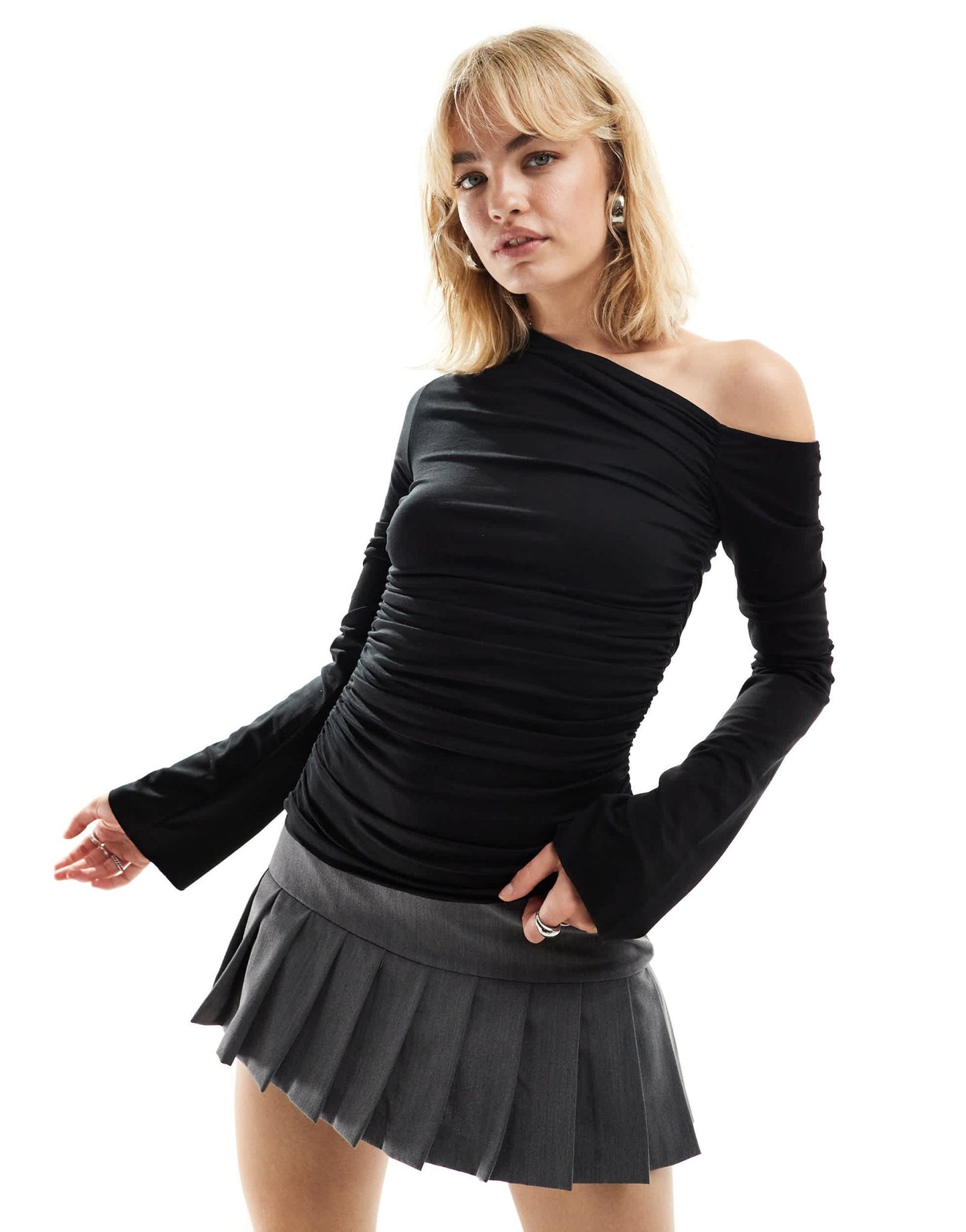 Weekday Erin asymmetric long sleeve top in black - ASOS Sample Sale EU Store