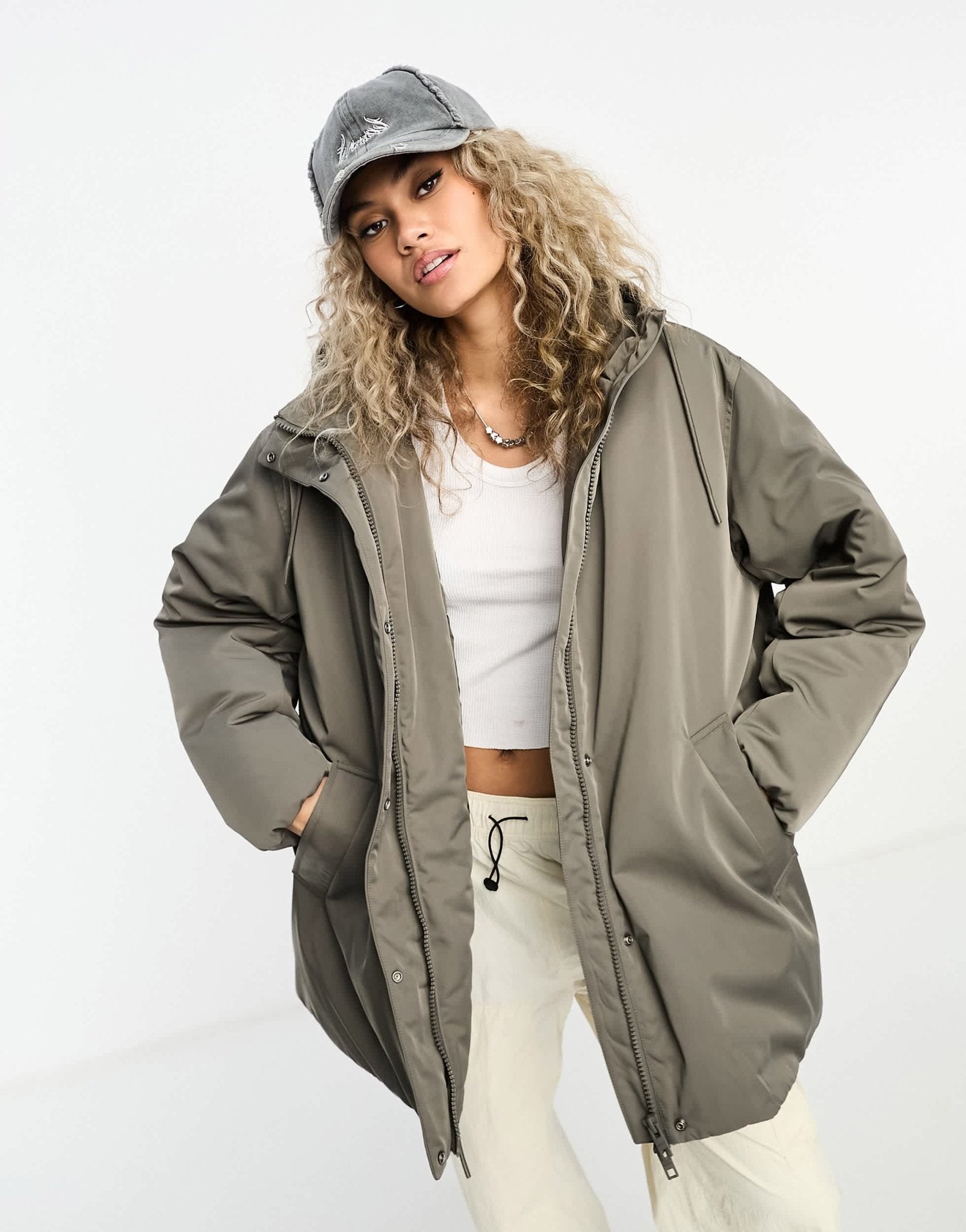 Weekday Honey oversized cocoon coat in khaki green - ASOS Sample Sale EU Store