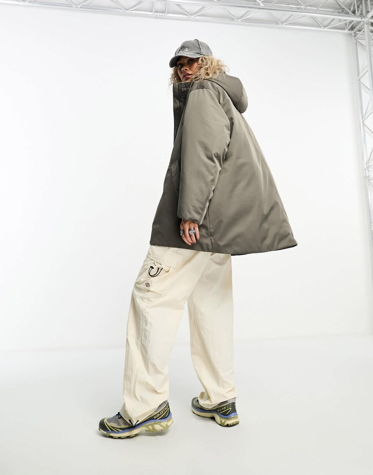 Weekday Honey oversized cocoon coat in khaki green - ASOS Sample Sale EU Store