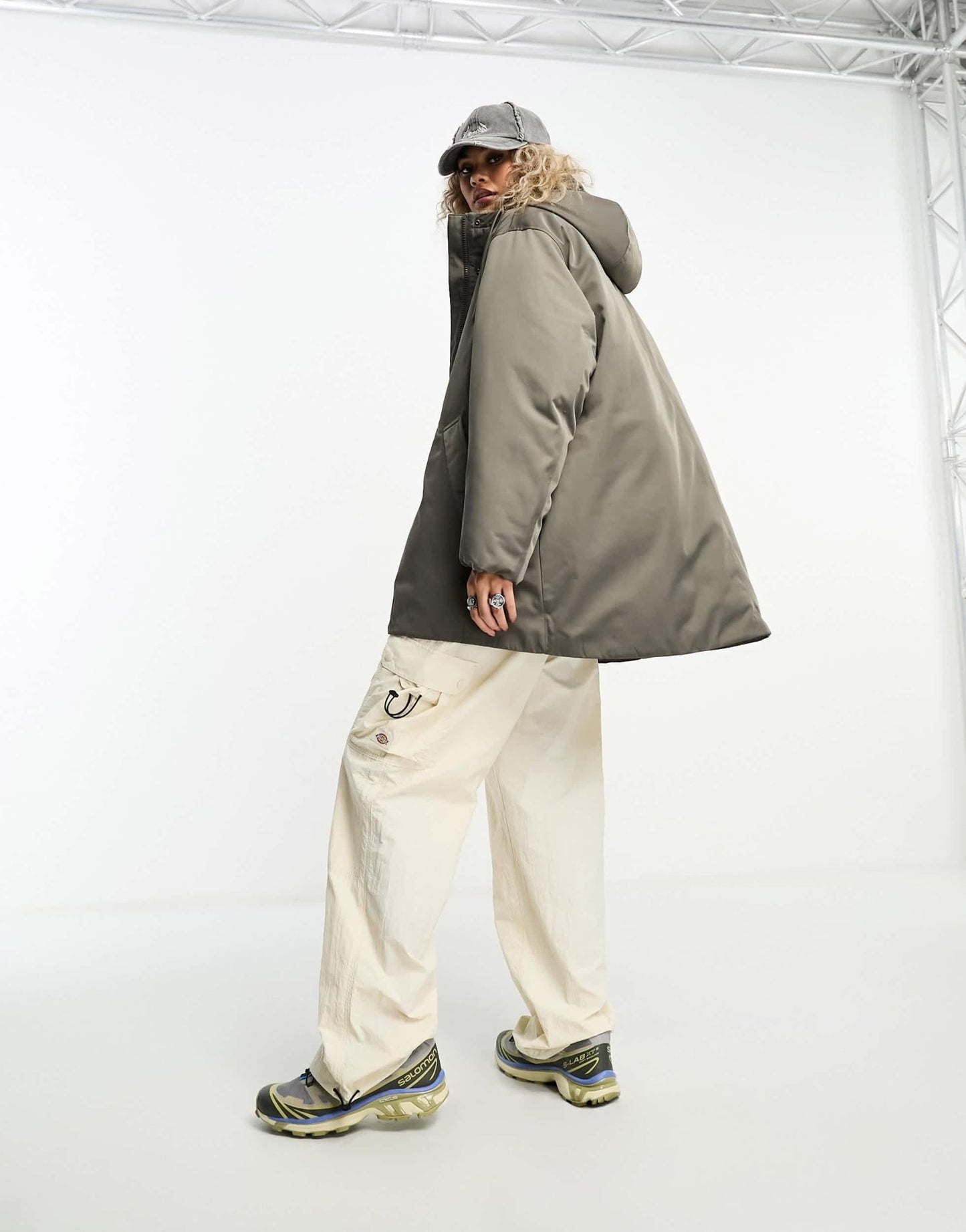 Weekday Honey oversized cocoon coat in khaki green - ASOS Sample Sale EU Store